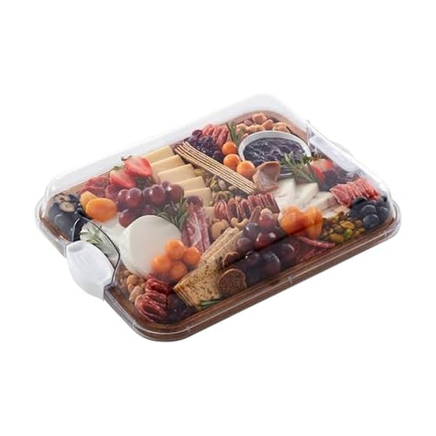 FARBERWARE Build-A-Board Acacia Cutting Board with Built-in Storage Compartments, Clear Locking Lid & White Handles, Great for Charcuterie & Snacks
