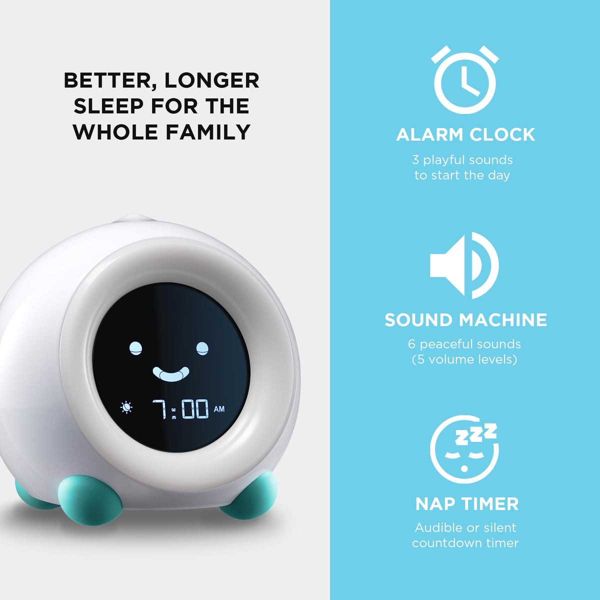 LittleHippo Mella: Ready to Rise Children's Sleep Trainer, Night Light, Sound Machine and OK to Wake Alarm Clock for Toddlers and Kids - Arctic Blue