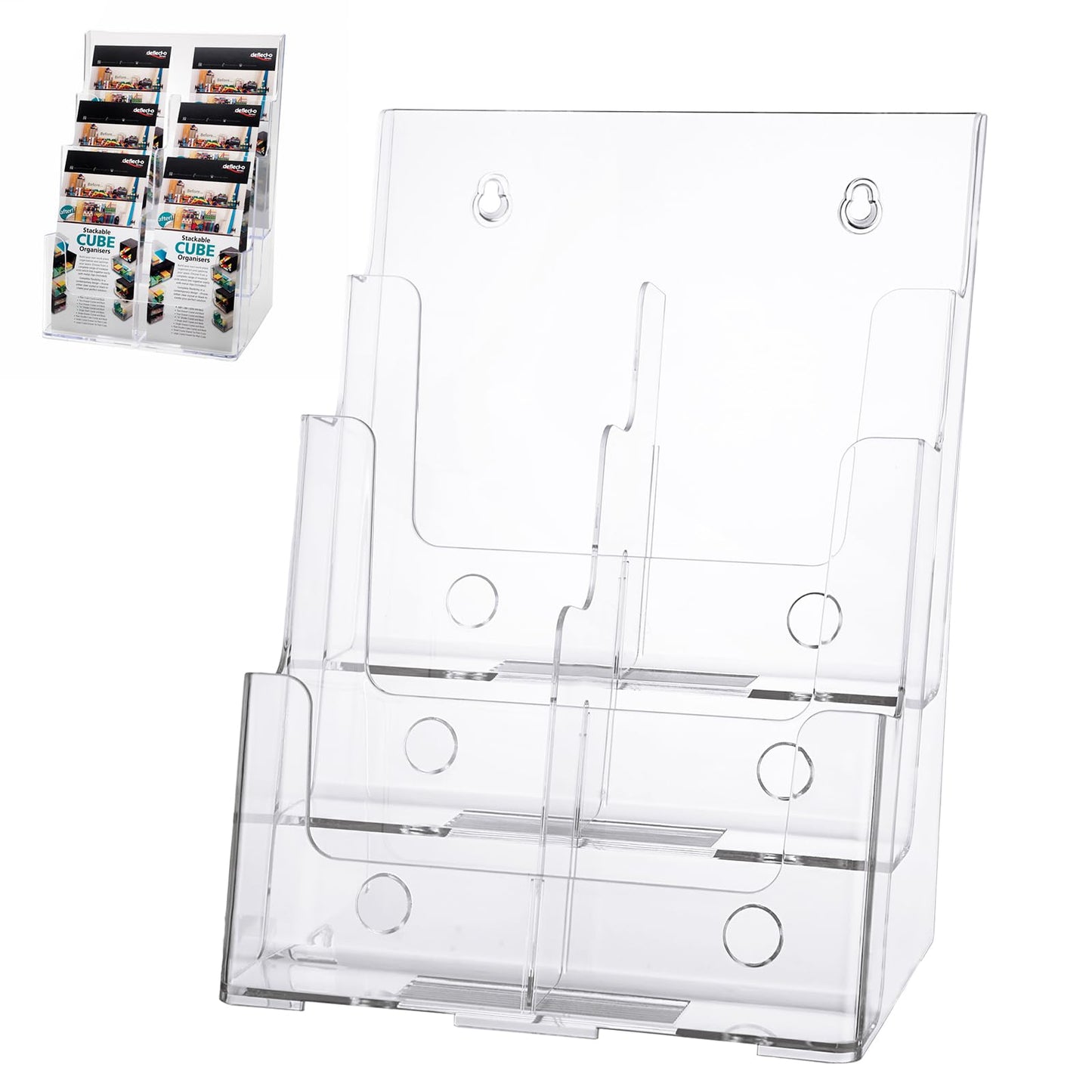 CYEAH Acrylic Brochure Holder, Clear 3 Tier Magazine Holder, Brochure Display Stand with Removable Divider, Countertop Literature Holder for 8.5x11 & 4 x9 Inches Brochure, Flyer, Pamphlet