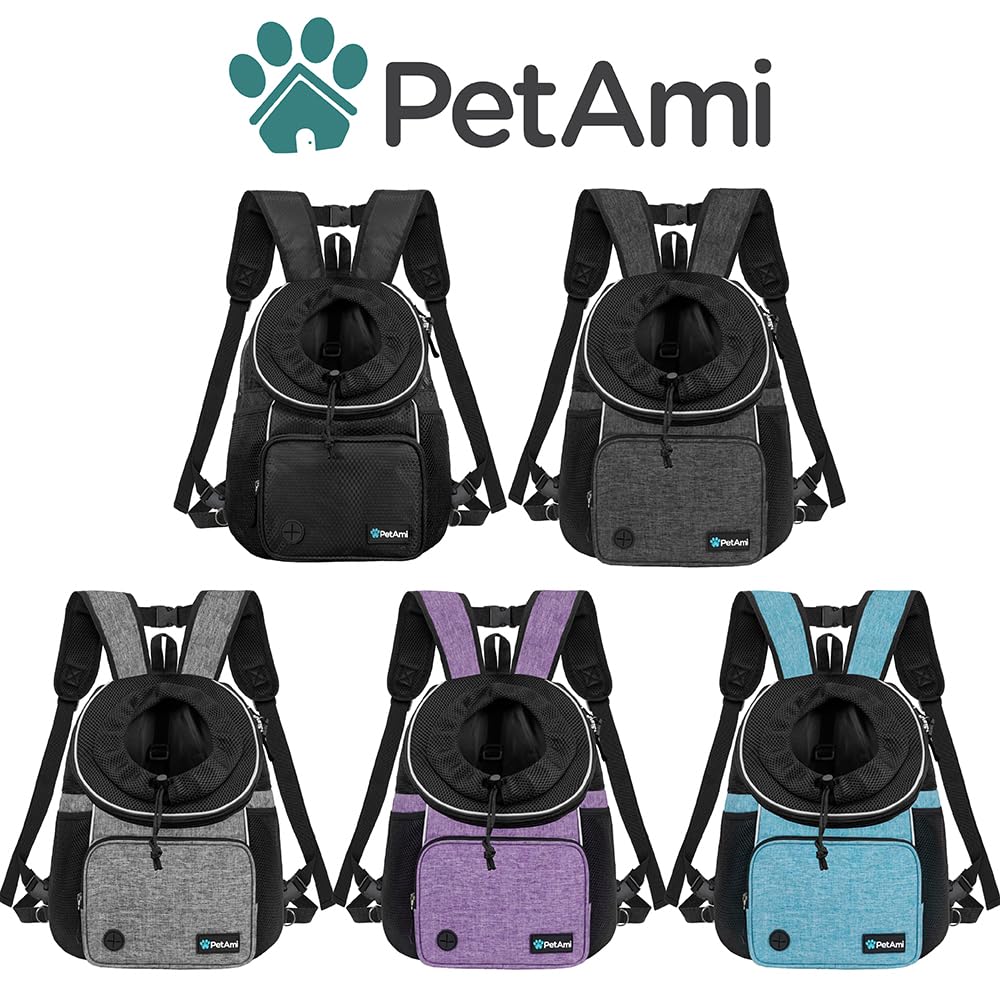 PetAmi Front Carrier Backpack for Dogs and Cats, Adjustable Ventilated Pet Chest Carrier for Hiking, Camping, Travel - Small to Medium Pets, Max 15 lbs, Gray