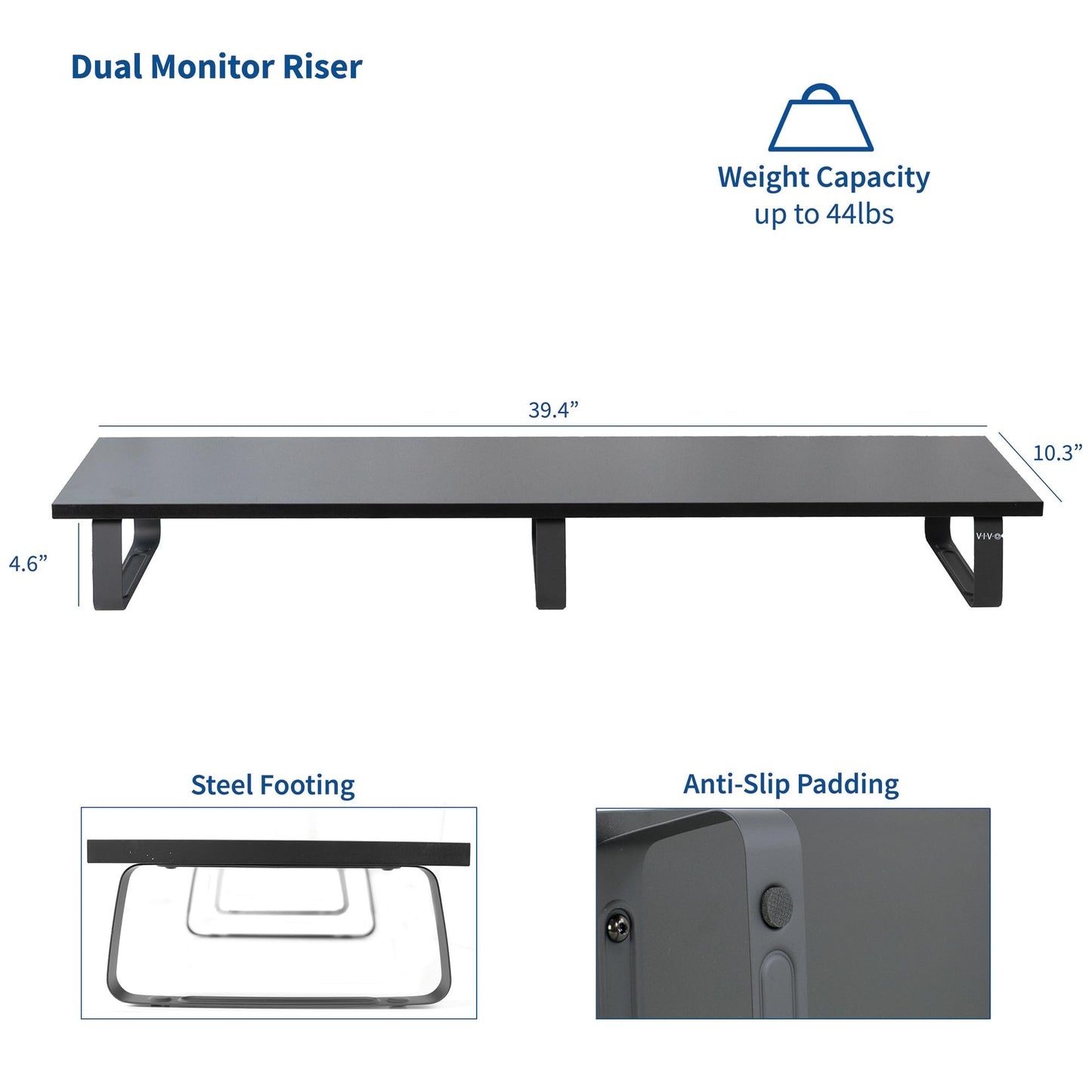 VIVO Black 39 inch Extra Long Monitor Riser - Wood & Steel Desktop Stand, Dual Screen, TV, Keyboard, Laptop, Ergonomic Desk and Tabletop Organizer STAND-V000DL