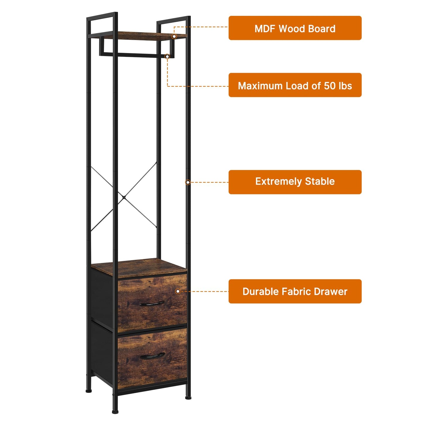 Bathroom Rack 3 Tiers Storage Rack Heavy Duty with Fabric Drawers and Storage Shelves Freestanding Organizer Stand Rack for Entryway Living Room