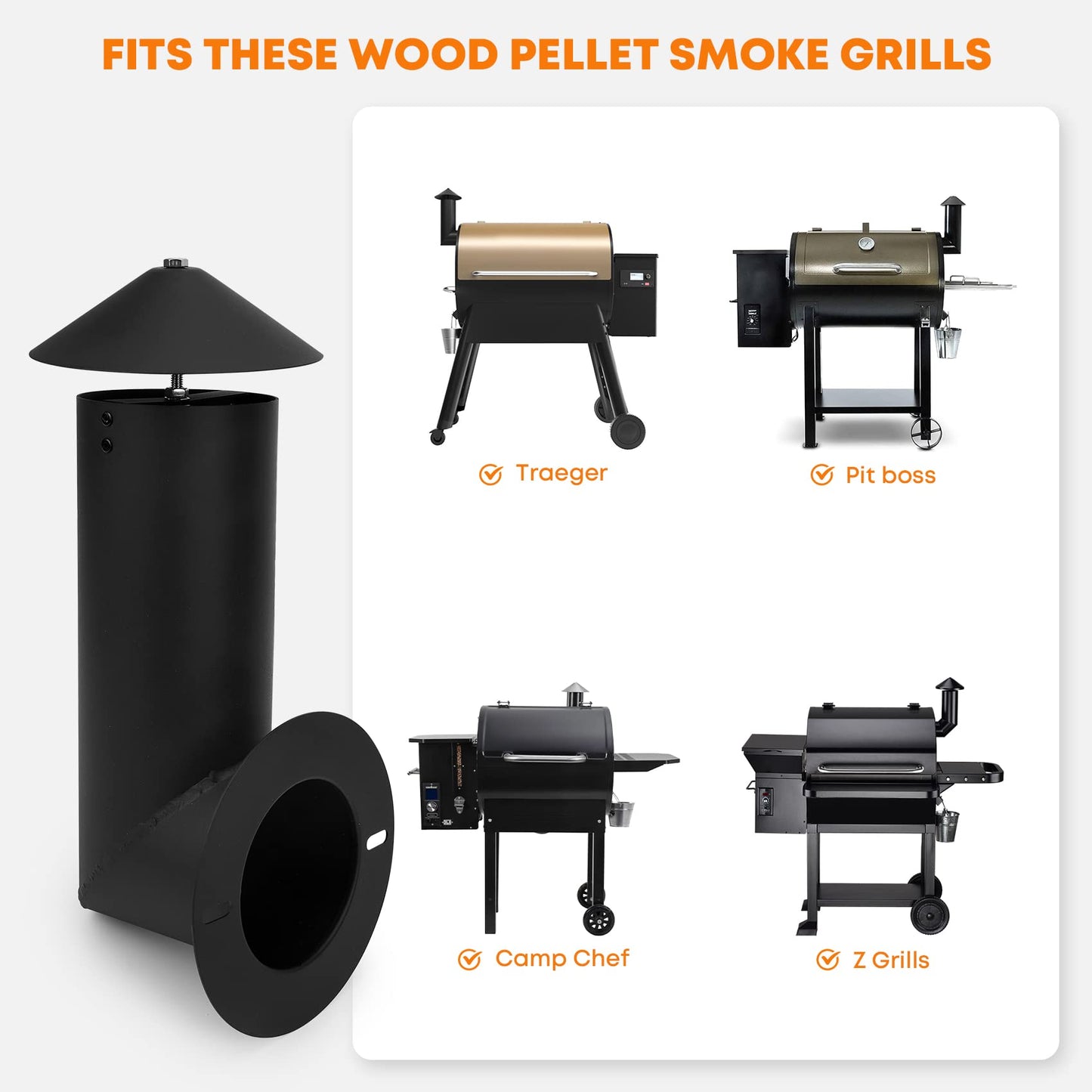 Stanbroil Grill Smoke Stack Compatible with Pit Boss, Traeger, Camp Chef and Other Pellet Smokers, Black