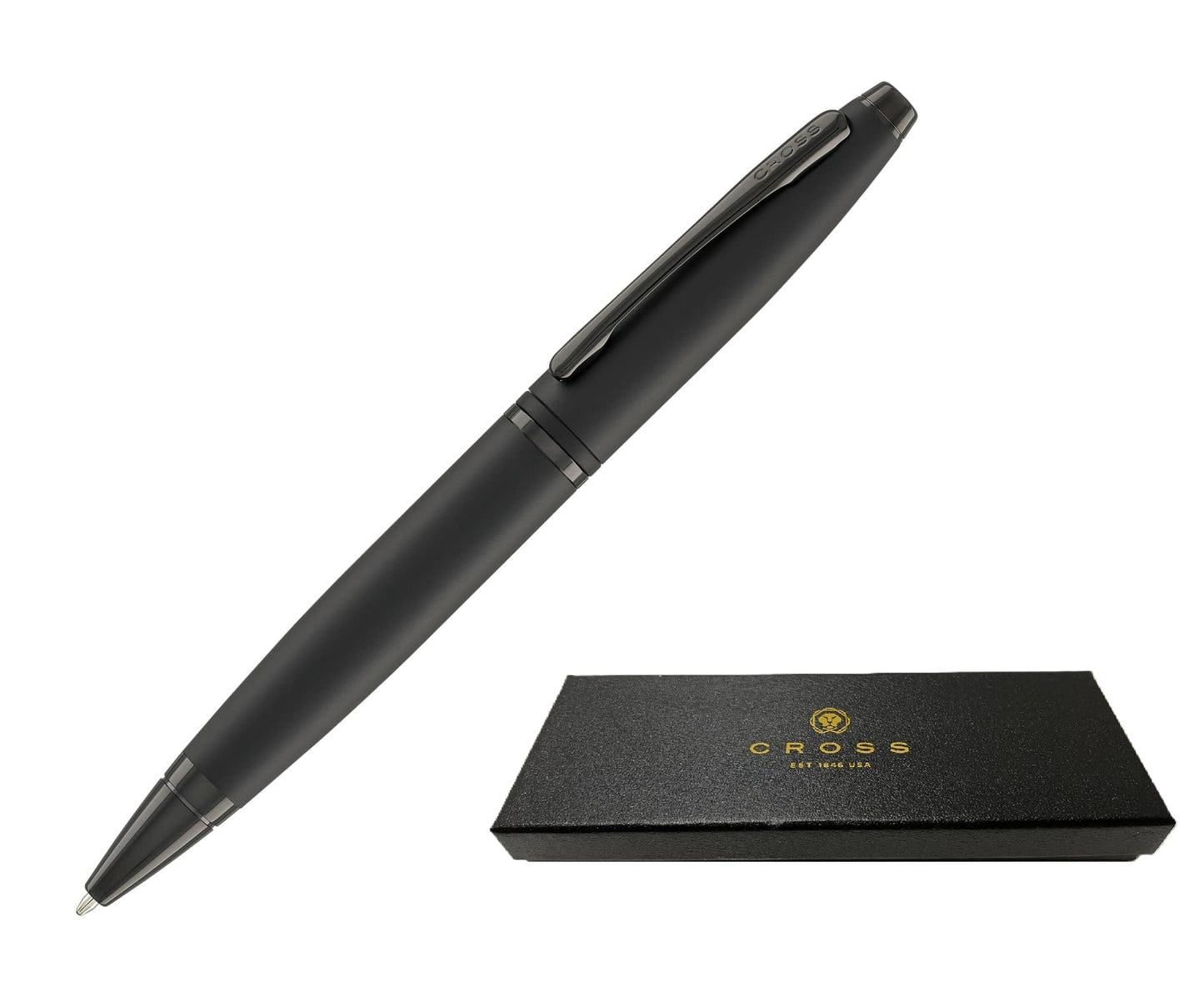 Cross Calais Refillable Ballpoint Pen signature mid band, Medium Point, Includes Gift Box - Matte Black Barrel and PVD Appointments.