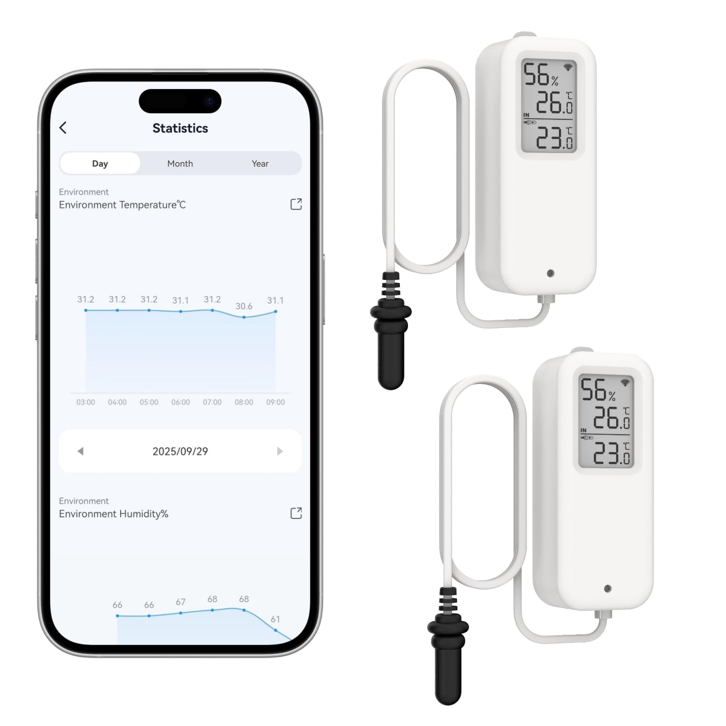 DAYTECH Freezer Thermometer Alarm WiFi Smart Temperature Monitor Sensor for Refrigerator Pool Tub with Remote APP Alerts, No Hub Required, 2PCS