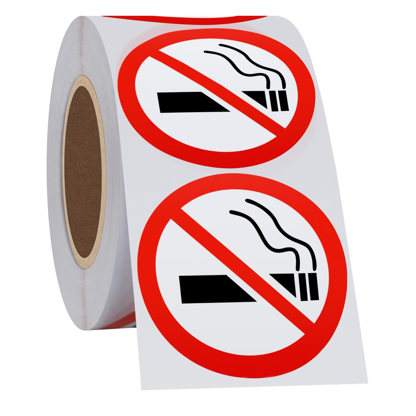 Hybsk No Smoking Logo Warning Stickers 2" Round 300 Total Per Roll (2 inch) (White)