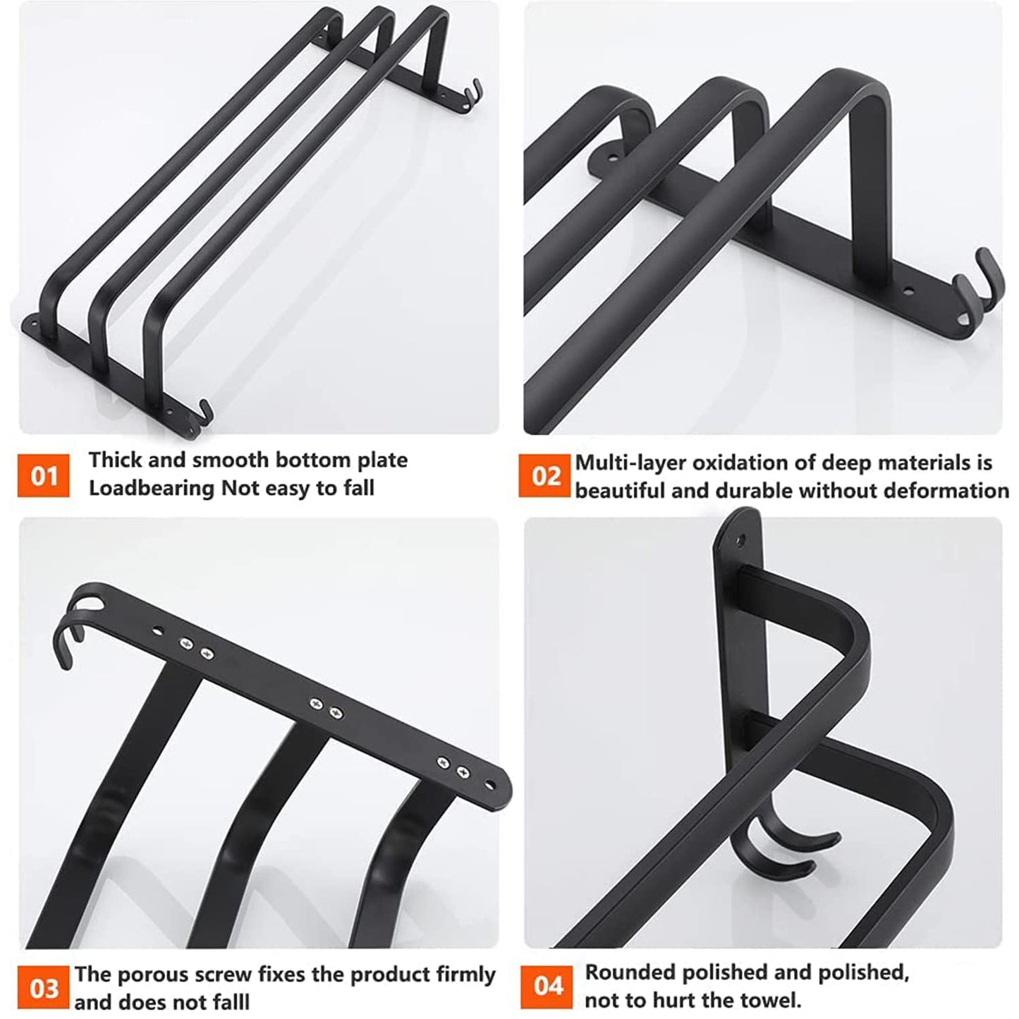 60CM Towel Bar Towel Rack Bathroom, Bathroom Accessories Set, 60cm Bathroom Towel Holder, Bathroom Black Towel Bar Hand Towel Holder Bathroom Towel Rack Wall Mount
