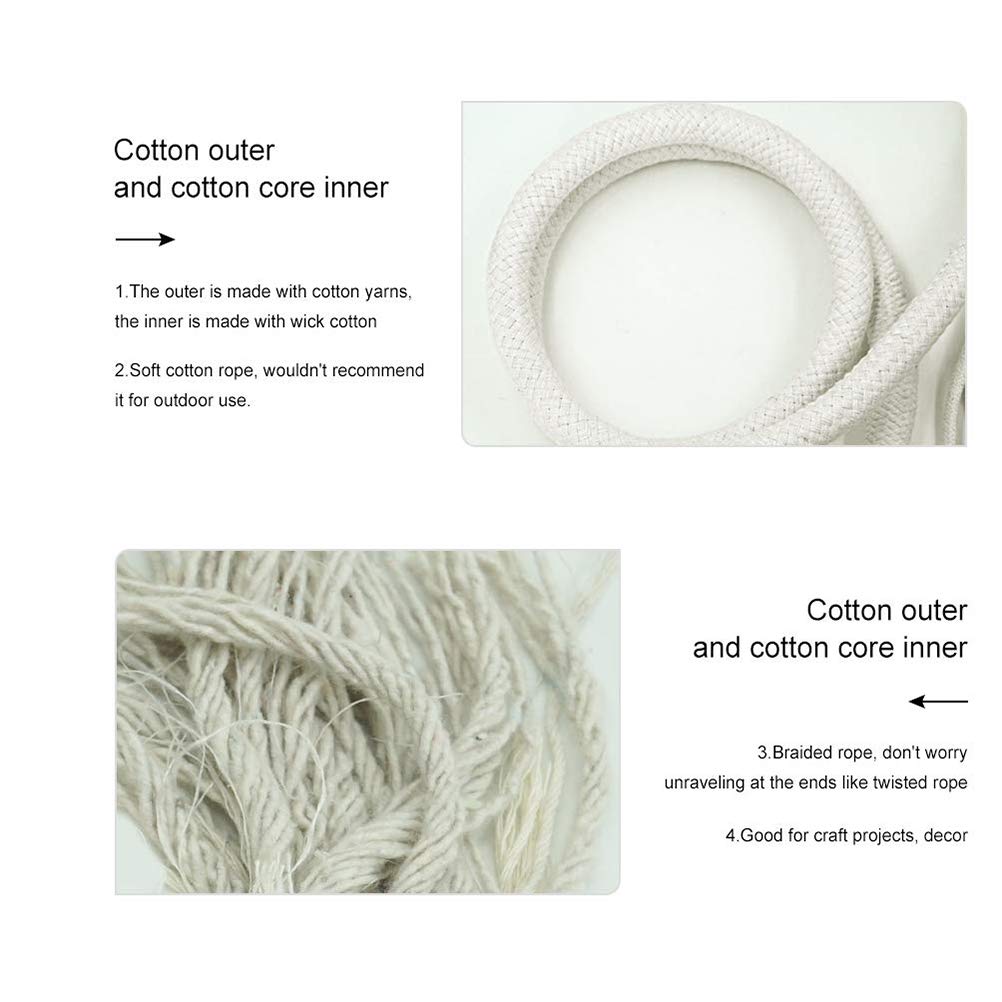 Aoneky Cotton Rope Washing Line Rope Outdoor Clothes Line Long Braided White Rope (3/8 inch x 100 ft)