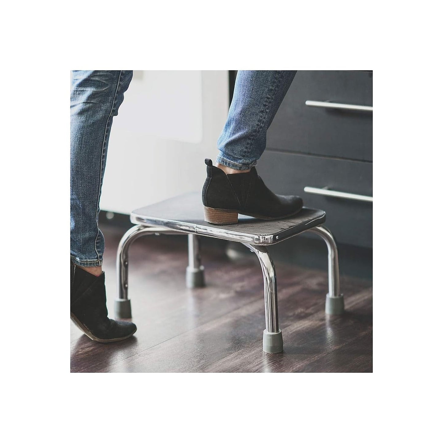 DMI Step Stool with Handle and Non Skid Rubber Platform, Lightweight and Sturdy Stool for Seniors, Adults and Children, Holds up to 300 Pounds with 9.5 Inch Step Up, Chrome