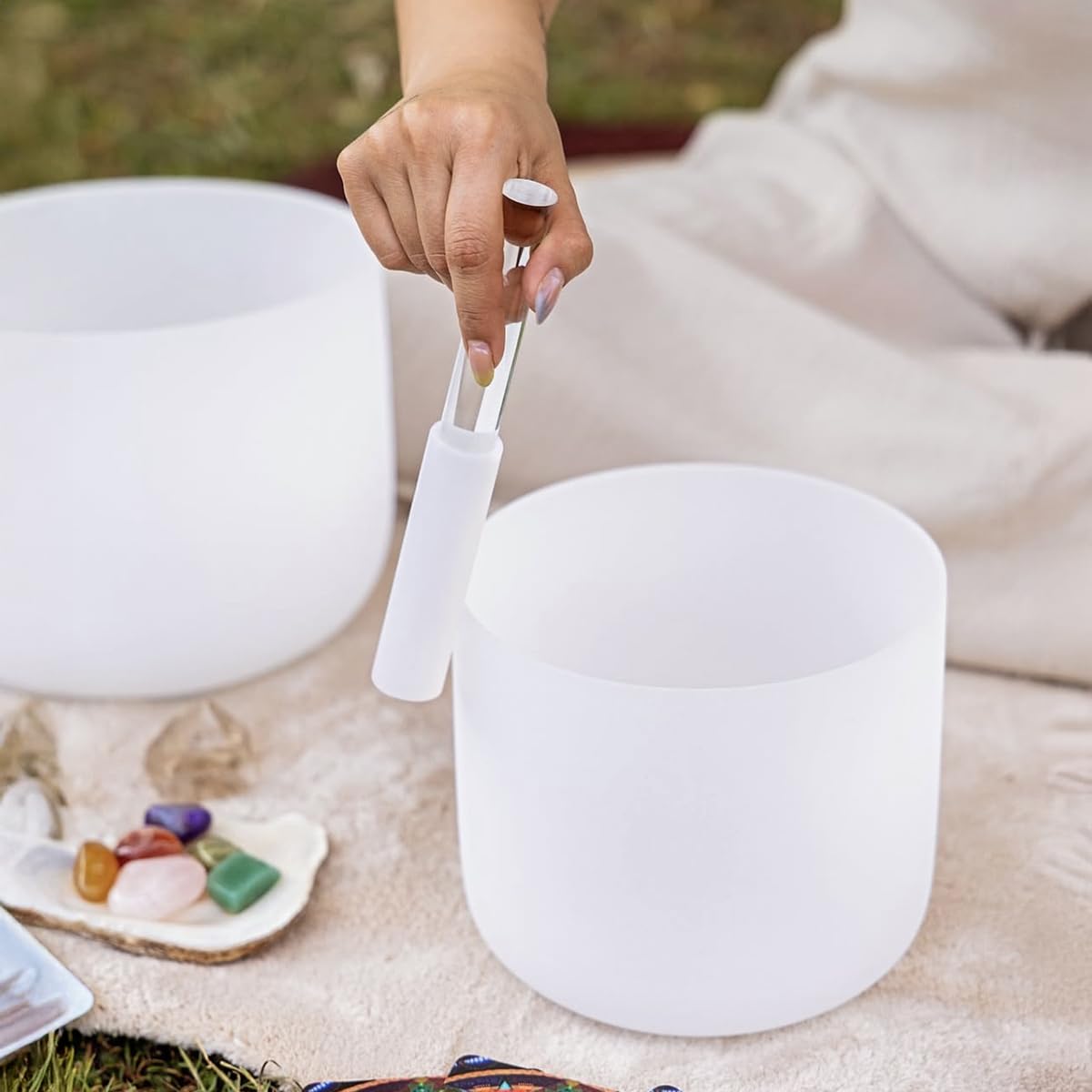 UPCEED 5 Pcs Singing Bowl Mallet Set, Rubber Mallet with Wooden Handle, Acrylic Silicone Rubber Mallet Striker, Handmade Thick Suede Sheepskin Striker for Playing Quartz Crystal Singing Bowls