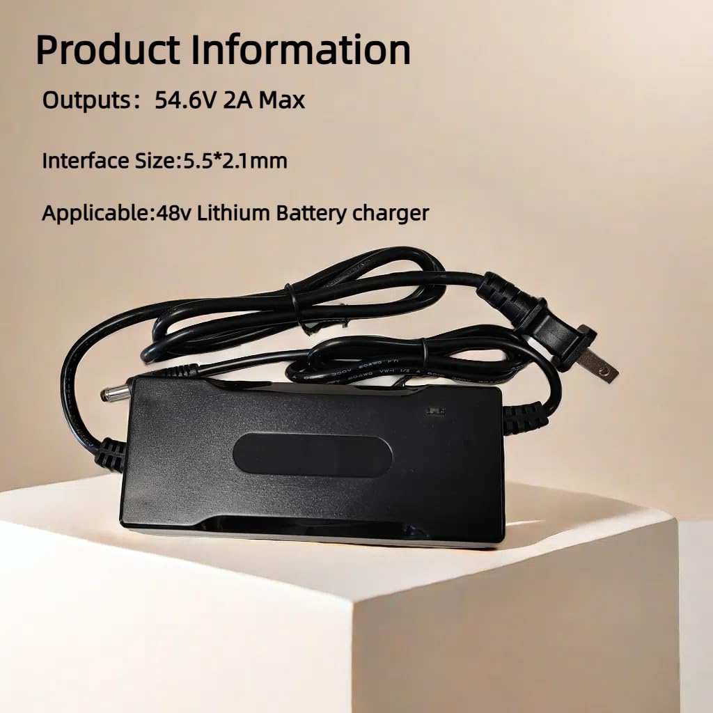 PMCMCY 54.6v 2a Lithium Battery Charger for 48V 13S Li-ion Battery Pack,48 VLT Power Charger Adapter Built in Fan (DC 5.5 * 2.1/2.5mm)