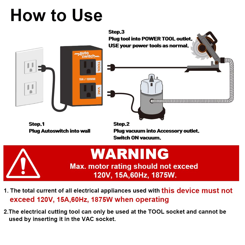 O'SKOOL Automatic Vacuum Switch Allows Power Tool to Turn Vacuum/Accessory on and Off Automatically