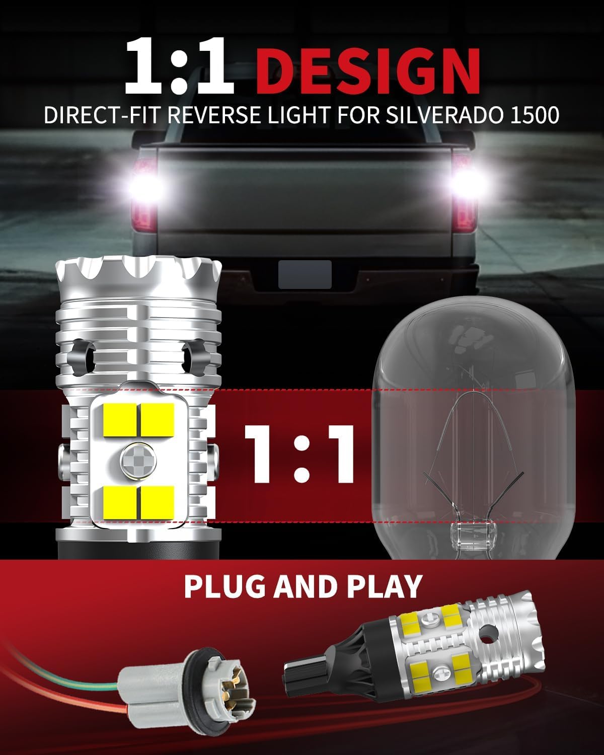 LASFIT 𝐏𝐫𝐨 T15 912 W16W 921 LED Reverse Light Bulbs, 𝟏:𝟏 𝐎𝐄𝐌 For Silverado 1500/2500 HD/3500 HD 2014-2022 2023 2024 2025 2026, 6000K Xenon White 10X Brighter Backup Replace, Plug-N-Play, IP68