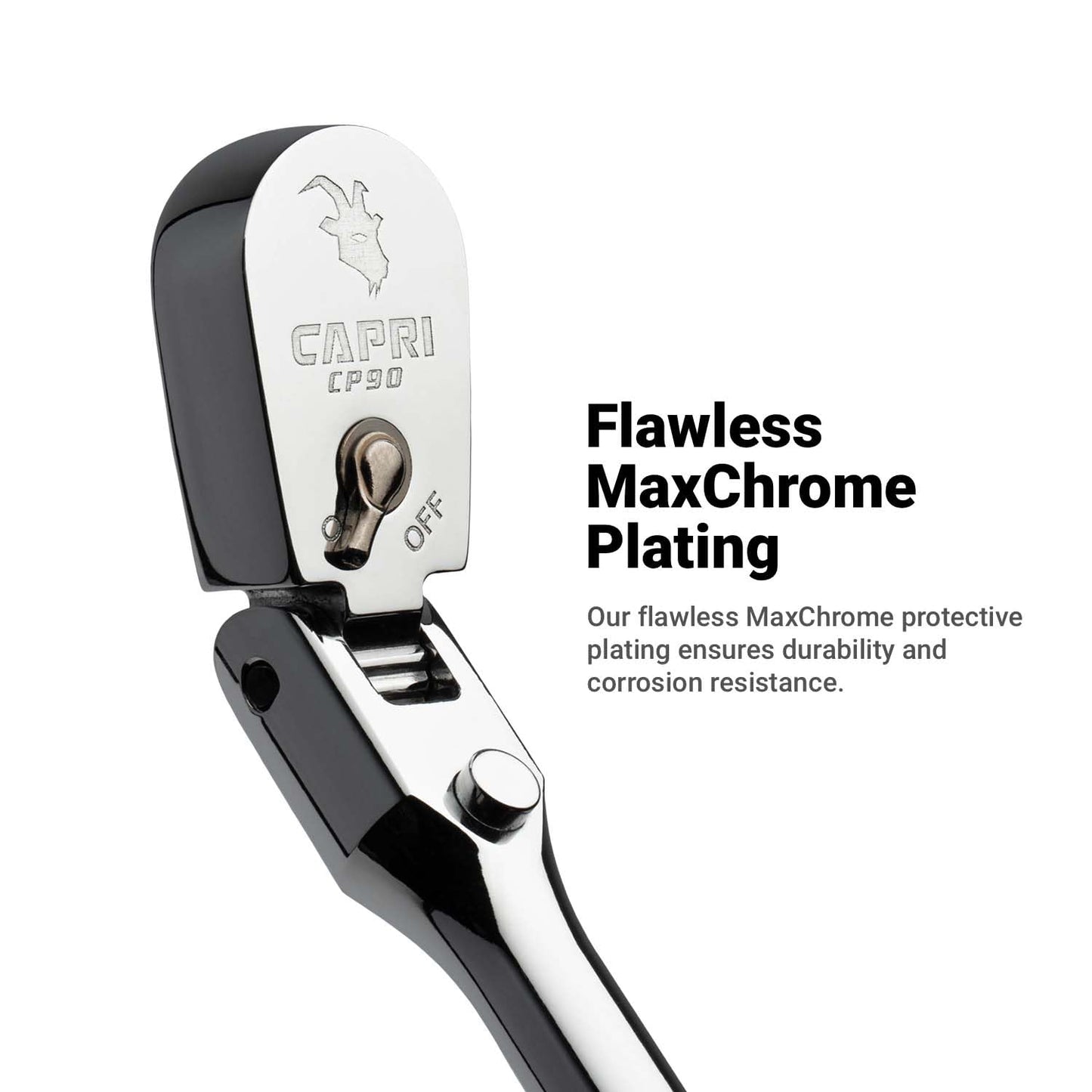 Capri Tools 1/4 in. Drive Fine 90-Tooth Locking Flex-Head Ratchet, Extra Long Chrome Handle
