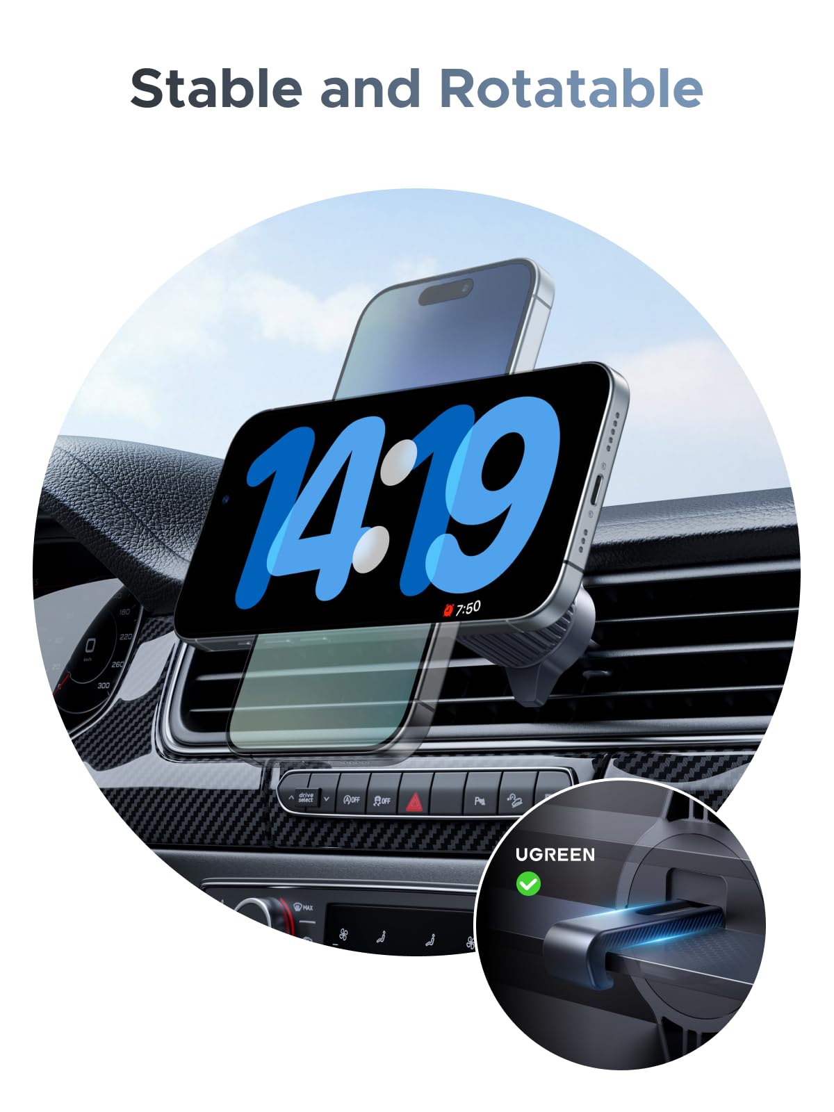 UGREEN Qi2 25W MagSafe Car Mount Charger, Qi2-Certified Magnetic Wireless Car Charger, Air Vent Magnetic Car Phone Holder Mount for iPhone Air 17 Pro Max 16 15 14 13 12 (with LED and 1M Cable)