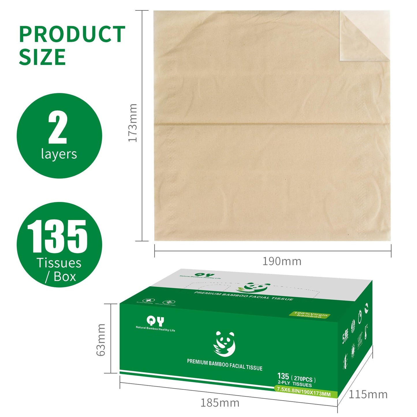 Premium Bamboo Facial Tissues Box - 12 Packs, Ultra Soft, Natural Unbleached, Tree-Free & Eco-Friendly,135 Tissues per Box (1620 Total Tissues)