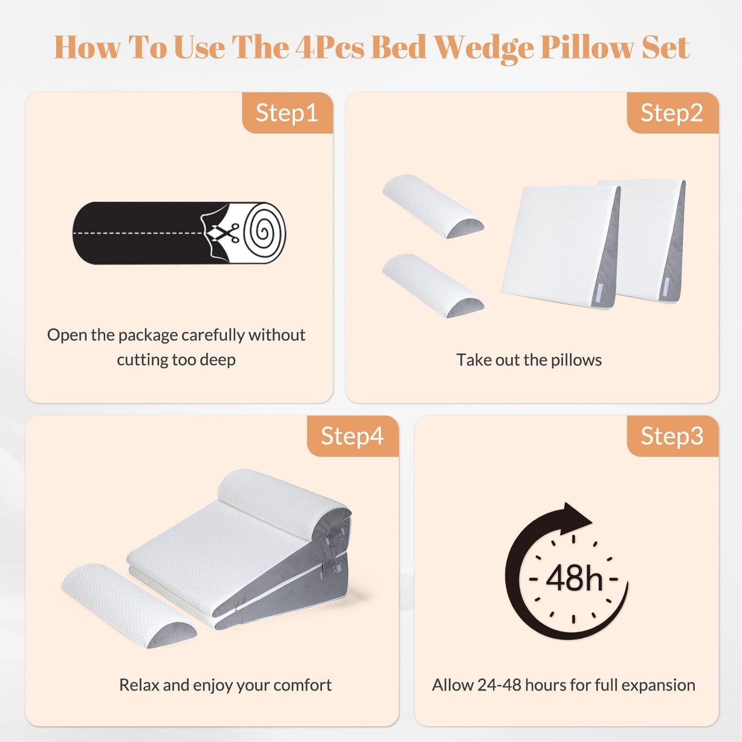 Ceecysaa Wedge Pillows for Adults, 4-in-1 Adjustable Wedge Pillows Set,Bed Pillow for Sitting Up,Legs,Neck and Back Support,Sleeping Comfort and Relaxing