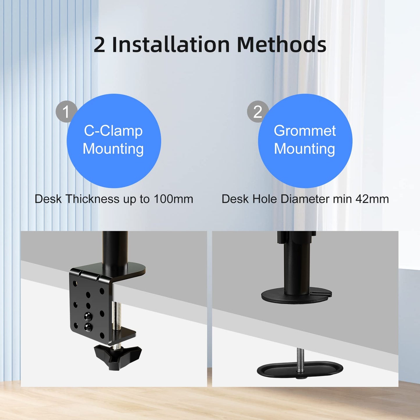 suptek Single LED LCD Monitor Stand up Desk Mount for 1 / One Screen up to 27 inch Extra Tall 31.5 inch Pole Heavy Duty Fully Adjustable Stand (MD6821)
