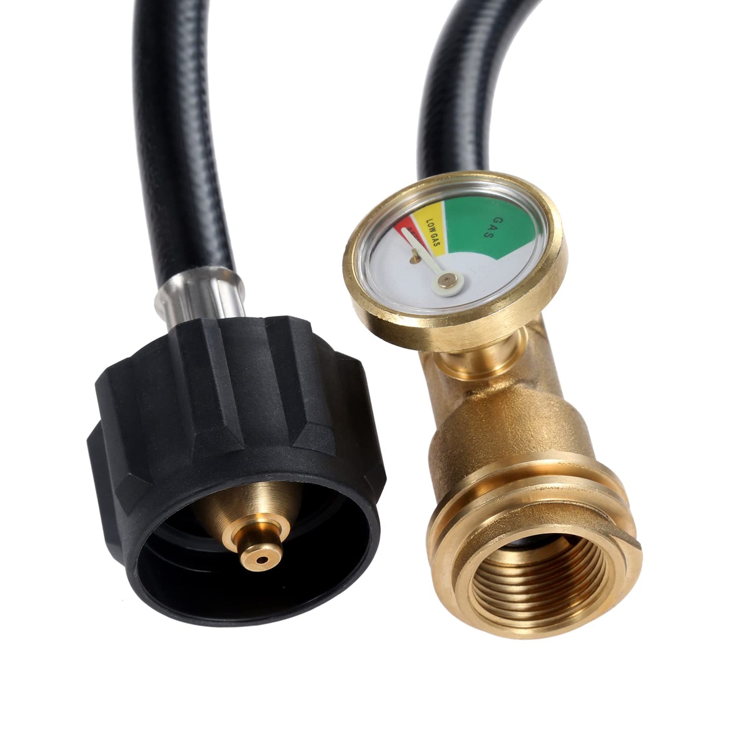 12 Feet Propane Extension Hose with Gauge, Tank Adapter Converts POL LP Tank to Male QCC1 / Type1 Fittings for RV, Stove, Gas Grill, Heater, Fire Pit, More Propane Appliances