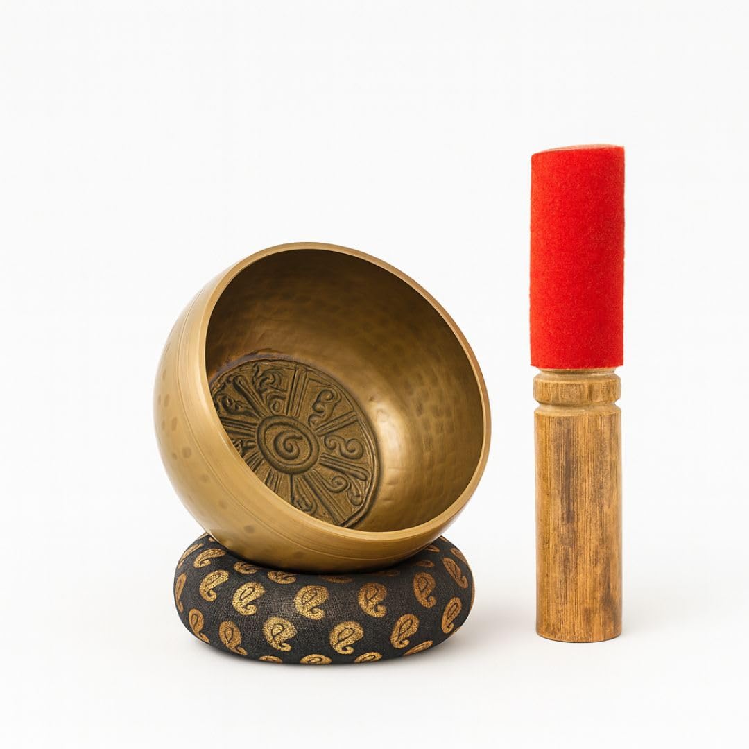Tibetan Singing Bowl Set - Meditation Sound Bowl | Spiritual Gift for Women and Men Handmade Yoga Accessories (4" Hammered)