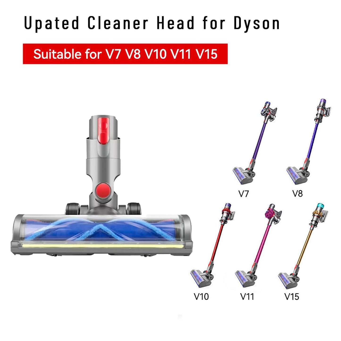 2026 Updated Dust Detect Vacuum Attachment Part for Dyson V15, V11, V10, V8, V7, G5, Brush Head with Full-Area Green LED Light, Ideal for Hardwood Floors & Short-Pile Carpets