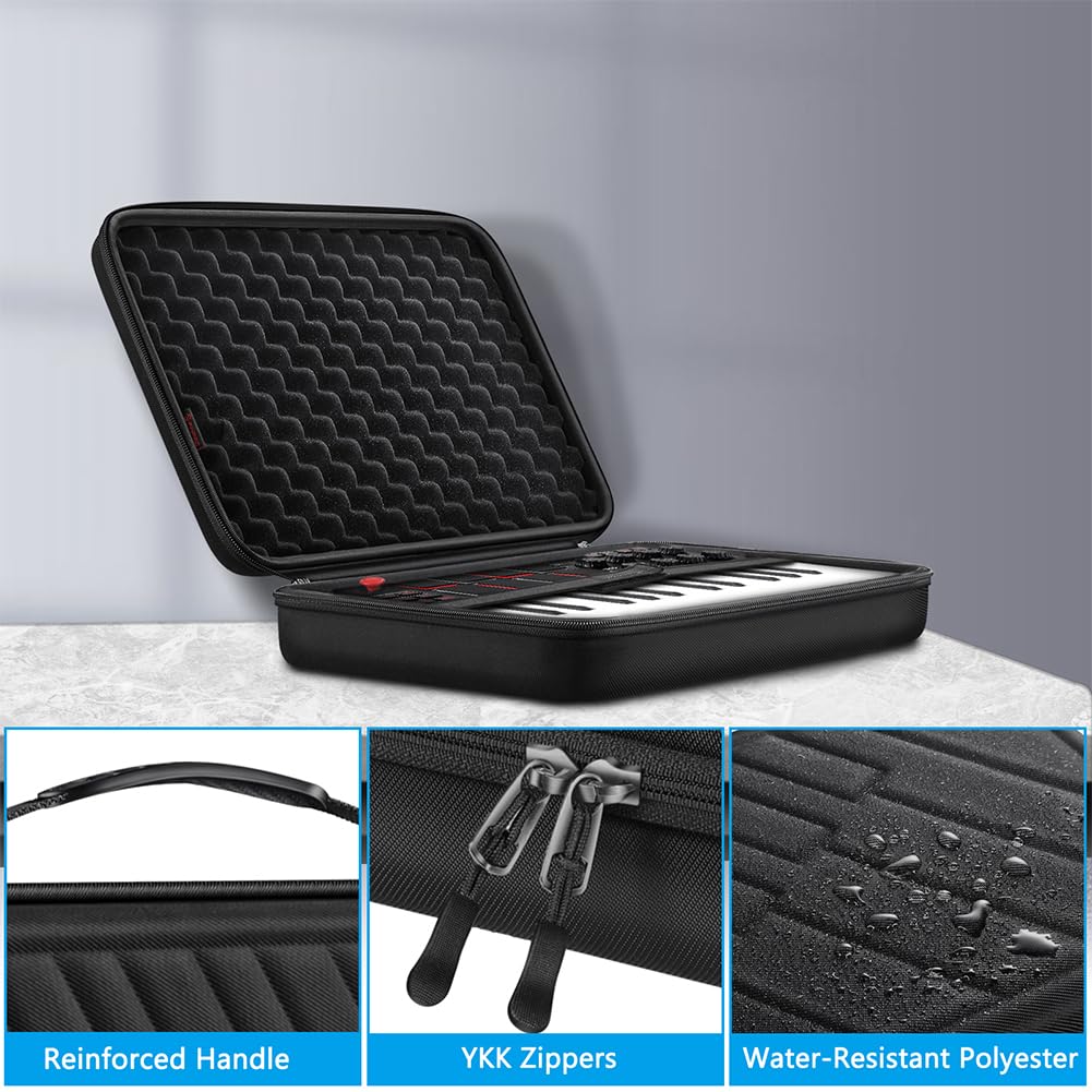 FINPAC Semi-Hard Carrying Case for AKAI Professional MPK Mini MKII & MK3 & MPK Play | Alesis V Mini 25 Key USB MIDI Keyboard Controller Case with Cable Slot for Business, Travel (Black)
