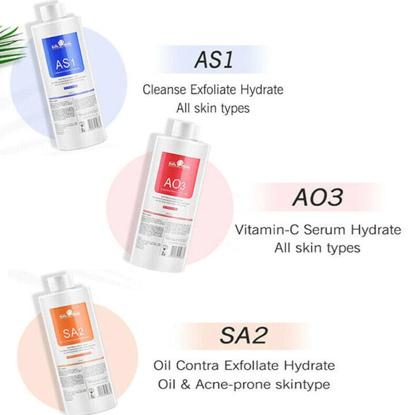AS1 SA2 AO3 Aqua Peeling Solution for Machine of SPA Salon, Small Bubble Hydration Facial Solution Serums for Facial Cleansing, Face Skin Care, Hydrating 400ml (3 Bottles)