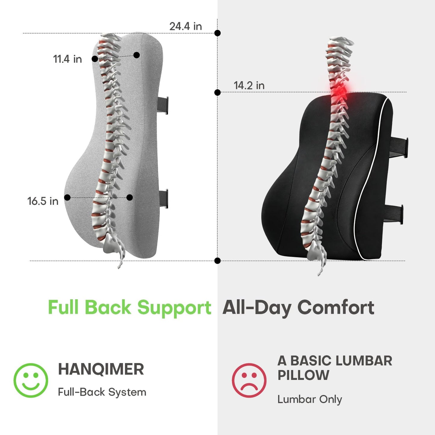 24'' Tall Back Support Pillow Fully Support Entire Back and Shoulder for Pain Relief and Comfort, Memory Foam Back Cushion for Back Rest, Ideal for Executive Office Chair, Computer & Gaming Chair