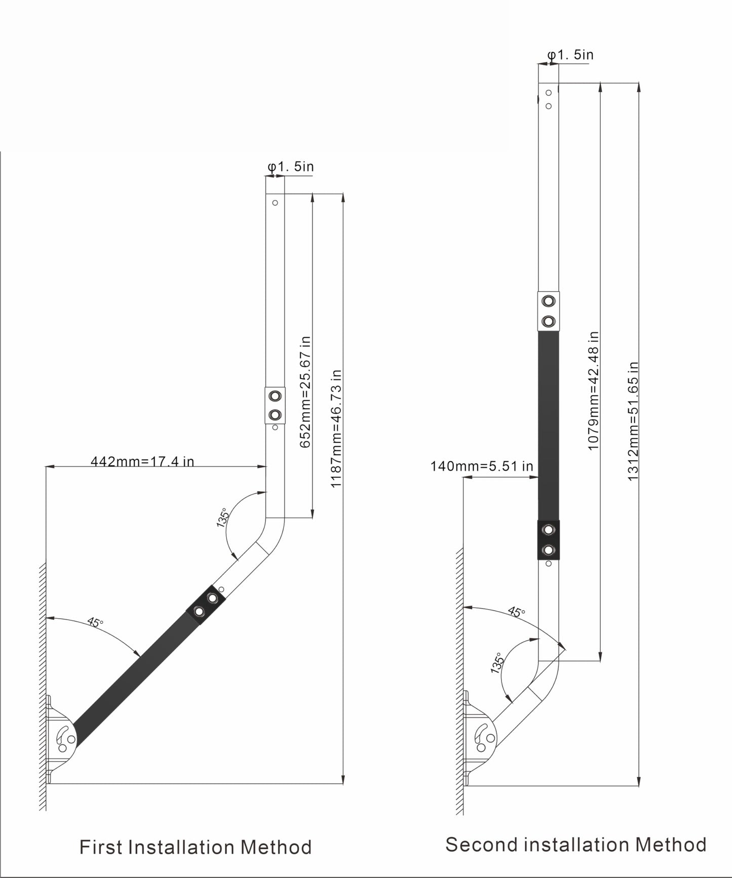 CEKAY Universal Mounting Pole (1 1/2" Dia x 51" L) – J Pole Mount for Antenna, Starlink Dish & Weather Station – Adjustable Pivot/Lock Bracket for Wall, Eave, Roof – Powder-Coated, Corrosion-Resistant