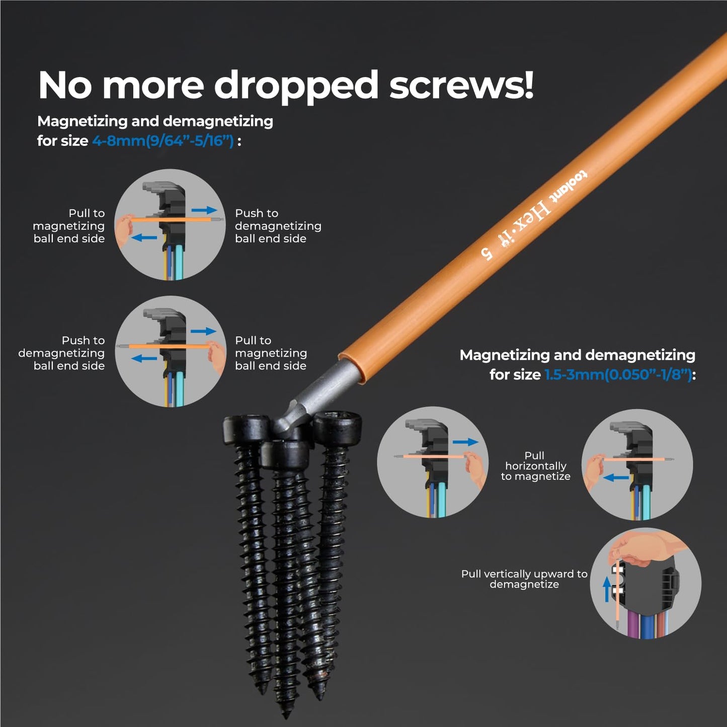 Allen Wrenches Sets 22pcs(Metric&SAE), Extra Long Arm Allen Key Set with Ball End, Crafted Hex Key Set with Color Coded Sleeves, Unique Patented Holder Design for Magnetizing and Demagnetizing