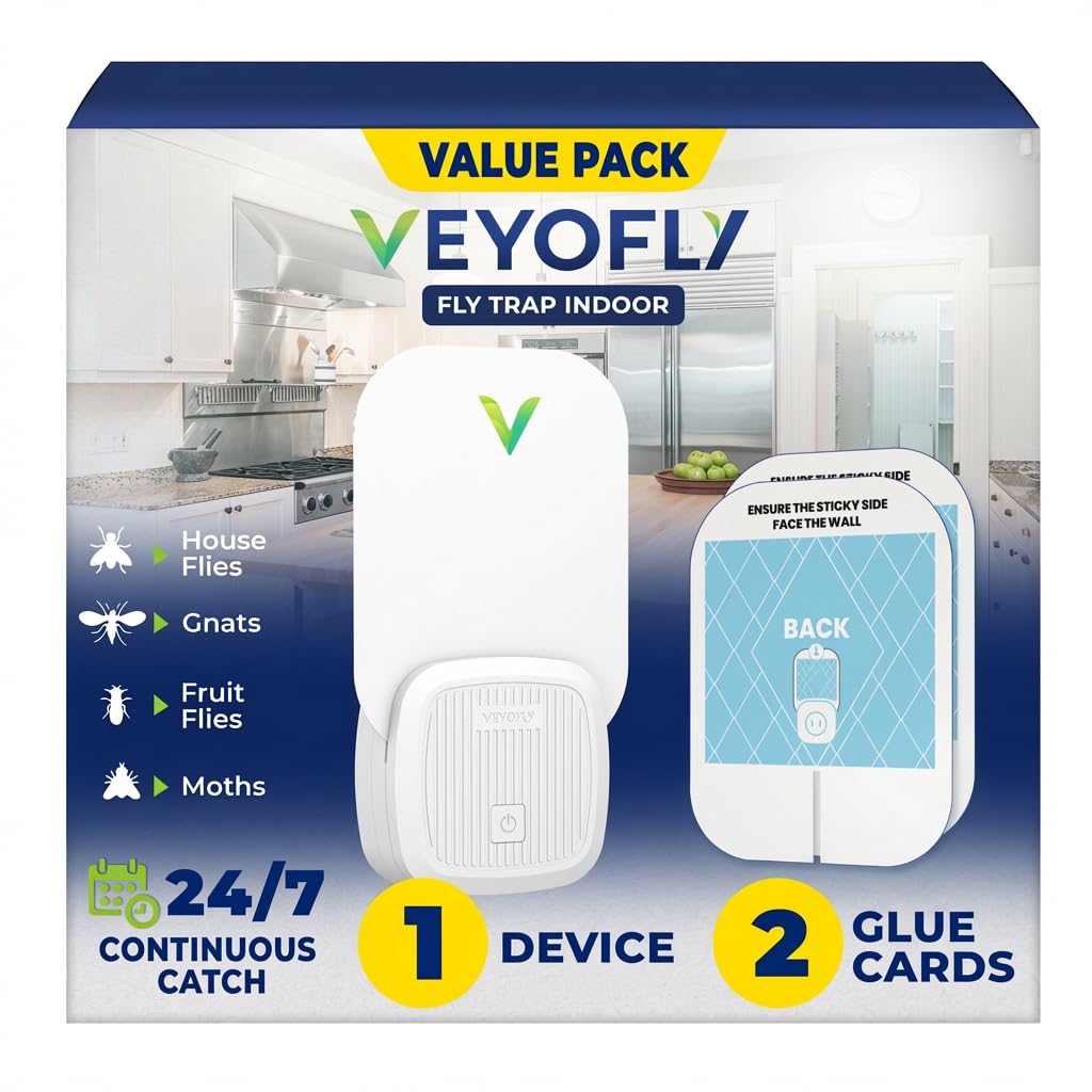 VEYOFLY Fruit Fly Traps for Indoors (4 Device + 12 Refills), Gnat Trap Indoor Plug in, Bug Traps, Flying Insect Trap, Gnat Traps for House Indoors, Fly Trap Indoor for Home Bug Light, Gnats Catcher