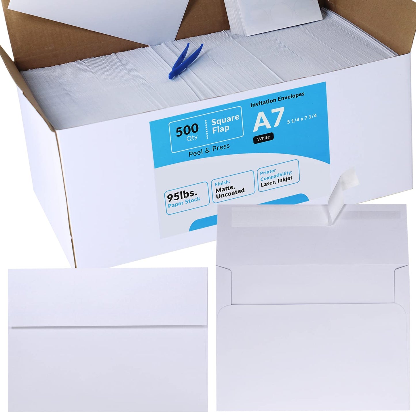 500 Pcs White A7 Invitation Envelopes 5 1/4 x 7 1/4 Square Flap Envelopes Self Seal 95lb for Wedding Shower Birthday Bussiness Graduation Mailing Invitation Announcement 5 x 7 Greeting Cards Photos