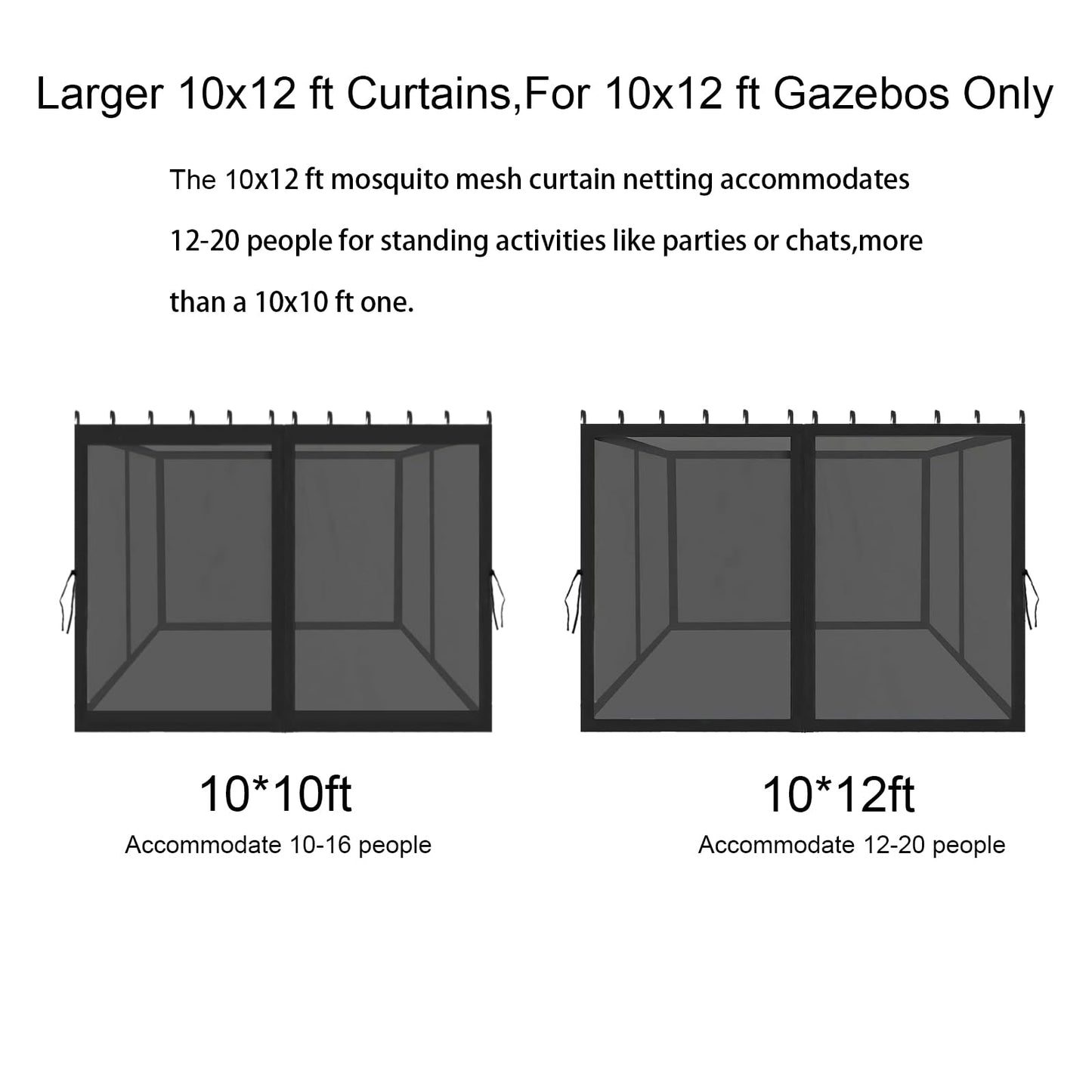 10ft x 12ft Gazebo Mosquito Netting Canopy Universal Replacement, Gazebo Curtains Outdoor Mesh Netting Patio,4-Panel Sidewall Curtain Net with Zipper