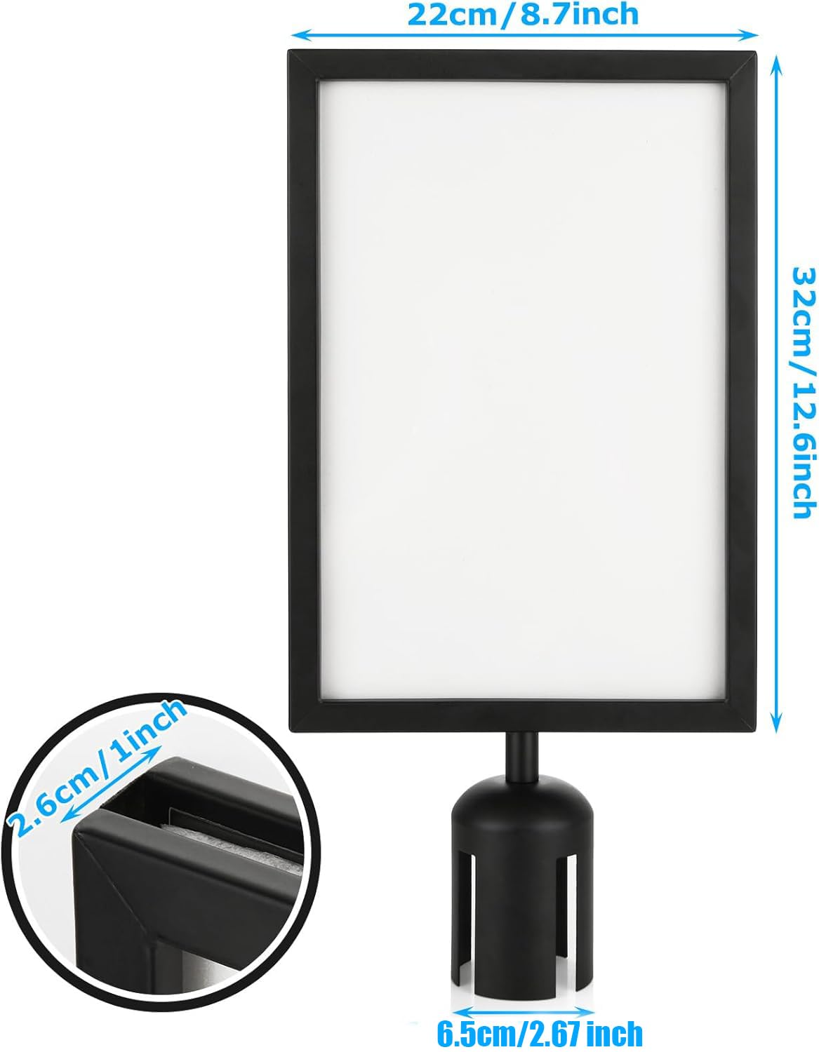 SHUESS 2 Pack Black Stanchion Sign Holder Frame, Double Sided Sign Frame with Cover for 8.5 x 11 Inches Paper Size, Stanchion Top Sign Frames for Crowd Control Sentry Stanchions