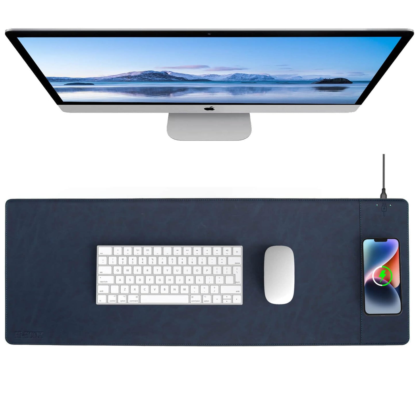 Magnetic Wireless Charging Desk Mat, 31"x11.7" Large Mouse Pad with Ultra-Smooth Surface, Microfiber Leather Office Mouse Mat, Waterproof Extended Computer Keyboard Desk Mat for Office & Home, Laptop