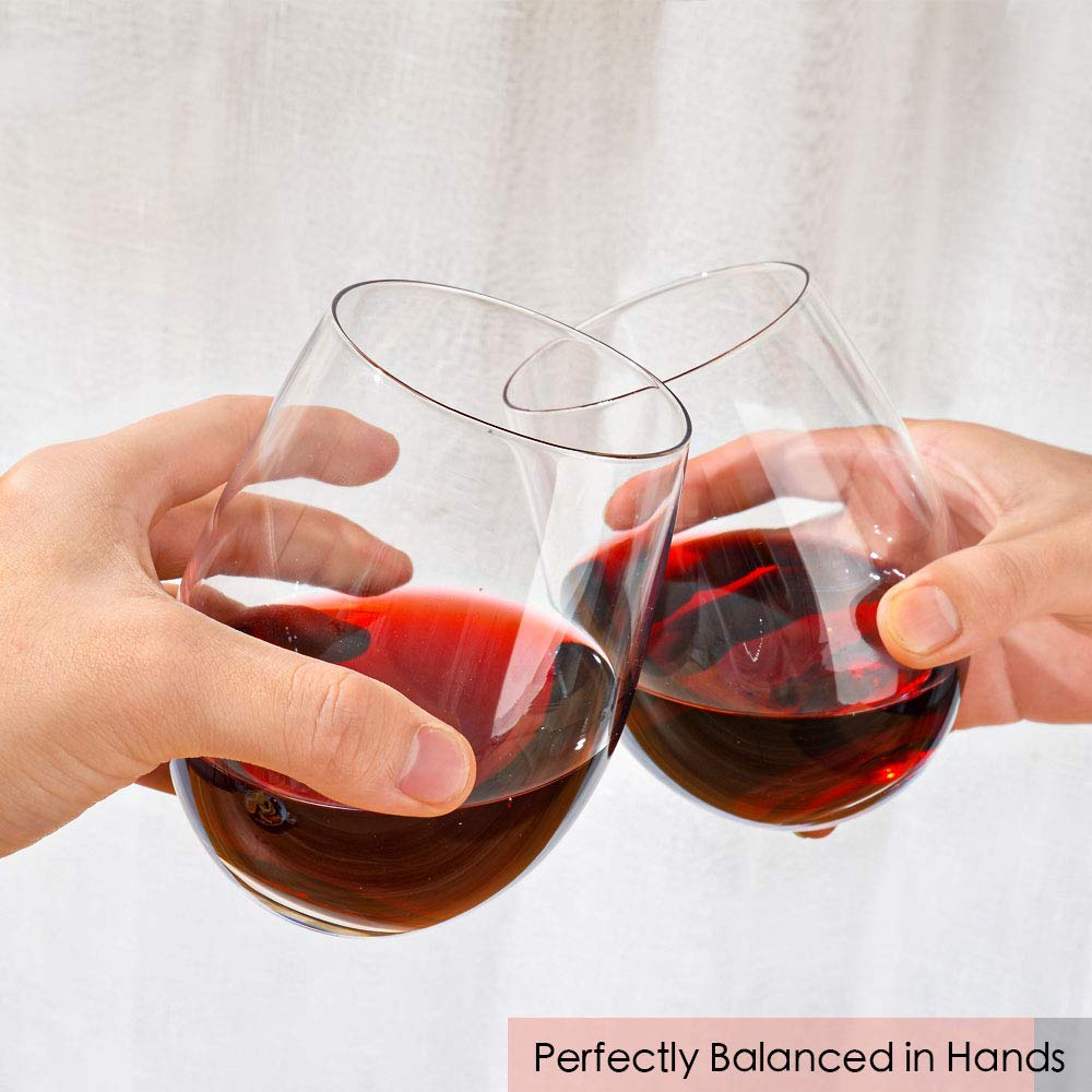 D.M DESIGN·MASTER [6 Pack,18 OZ] - Classic Stemless Wine Glasses, Lead-Free Drinking Glasses, Ideal for Red and White Wine, Cocktail, Juice, Water, Kitchen Glassware, Wedding and Party Gifts.