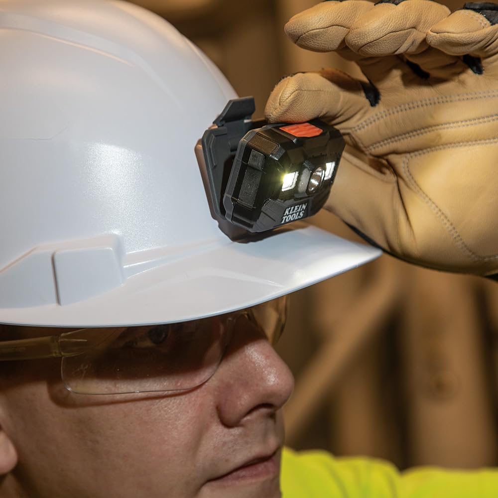 Klein Tools 56062 Rechargeable LED Headlamp/Worklight for Klein Hardhats, 300 Lumens, All-Day Runtime, 3 Modes, for Work and Outdoors