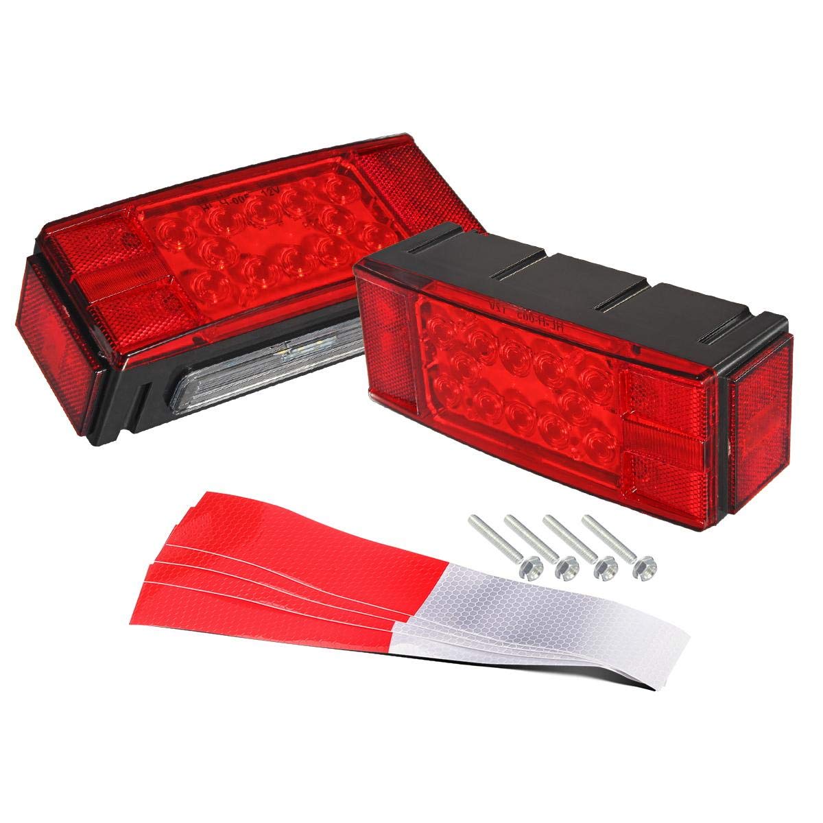Partsam 12V LED Low Profile Waterproof Rectangular Trailer Light Kit, Waterproof LED Combination Trailer Tail Light Kit Stop Brake License Plate Turn Running Lights Boat Trailer Lights Truck Marine