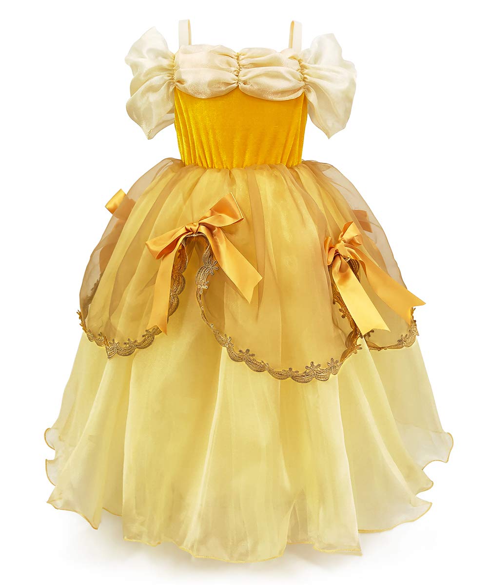 CQDY Princess Belle Costume for Girls Yellow Dress Toddler Party Halloween Role Play Ball Gown