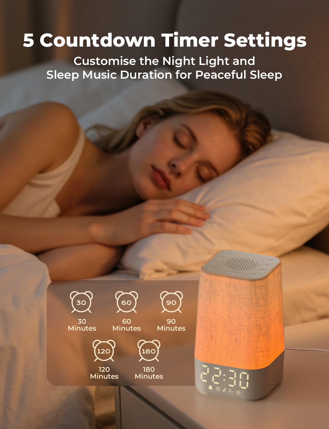 LIORQUE Sunrise Alarm Clock Wake Up Light with 30 Soothing Sounds Dimmable Display, Digital Alarm Clock with Mains Powered for Bedroom, Night Light & White Noise Sound Machine for Kids Adults