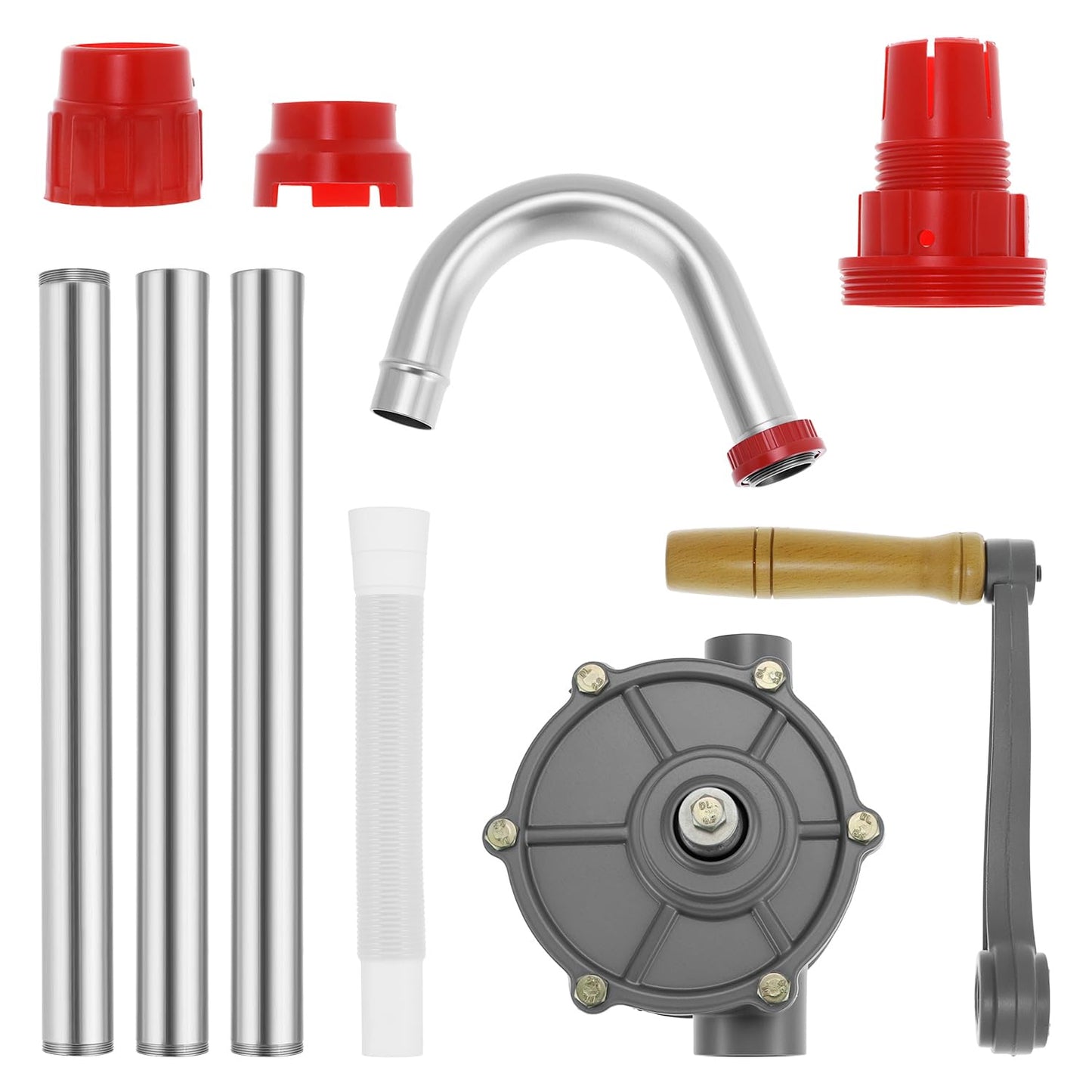 QWORK Aluminum Drum Rotary Hand Pump, Barrel Pump Hand Crank Oil Gas Barrel Drum Pump Rotary Oil Fuel for 5, 15, 30, 55 gal