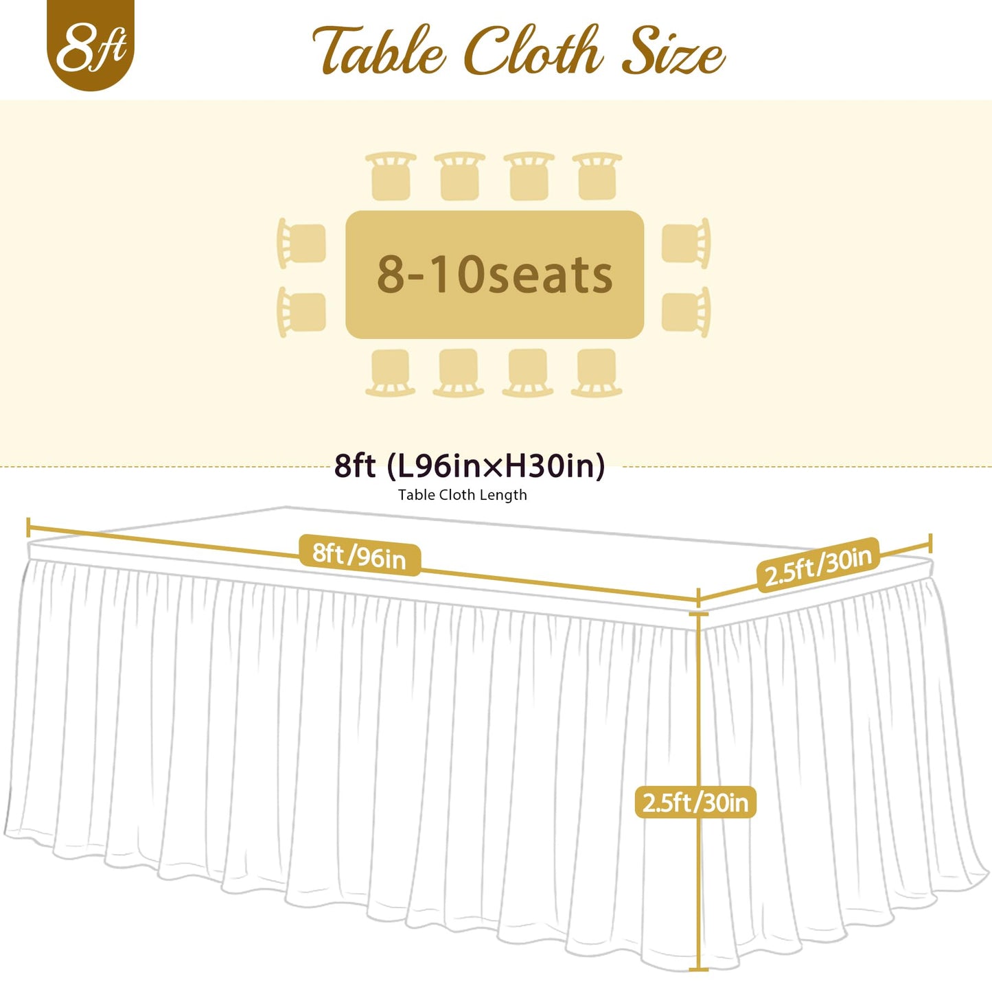 HB HBB MAGIC Champagne Tablecloths 8 Foot Rectangle Tulle Table Skirt Rectangle Tables 8ft Fitted Spandex Tables Covers Banquet Party Wedding Table Cloths 8 Foot