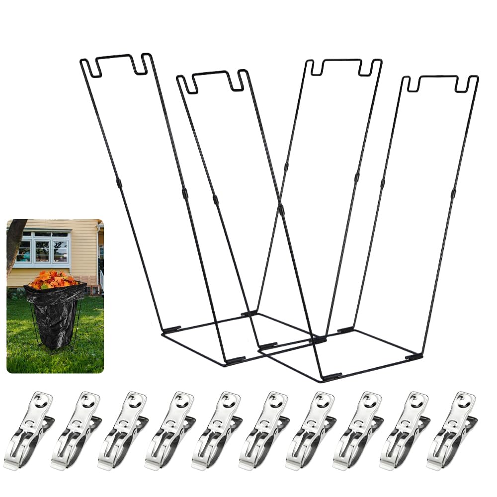 2 Pcs Holds 30-45 Gallon Plastic Bag Metal Trash Bag Holder Garbage Bag Holder Frame Multi Use Outdoor Leaf Bag Holder for Gardening Party Camping Yard Lawn Weeding Kitchen(Black, 30.5in*13in*12.6in)