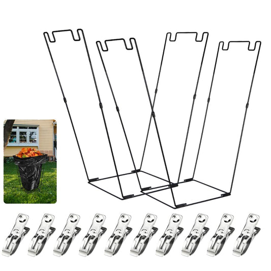 2 Pcs Holds 30-45 Gallon Plastic Bag Metal Trash Bag Holder Garbage Bag Holder Frame Multi Use Outdoor Leaf Bag Holder for Gardening Party Camping Yard Lawn Weeding Kitchen(Black, 30.5in*13in*12.6in)