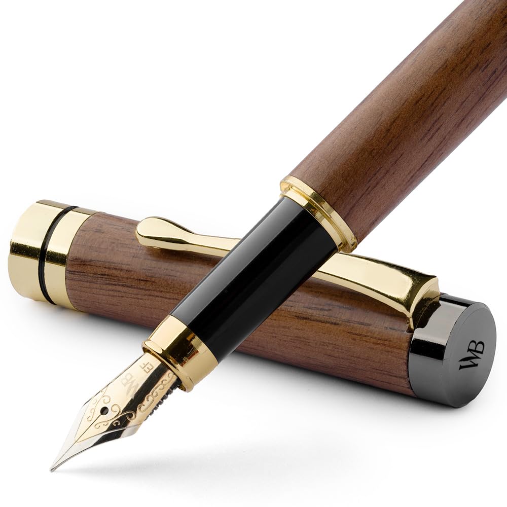 Wordsworth & Black's Fountain Pen Set, Luxury Bamboo Wood - Extra Fine Nib, Gift Case; Includes 6 Ink Cartridges, Ink Refill Converter -Journaling, Calligraphy; Drawing, Smooth Writing [Brown Wood]