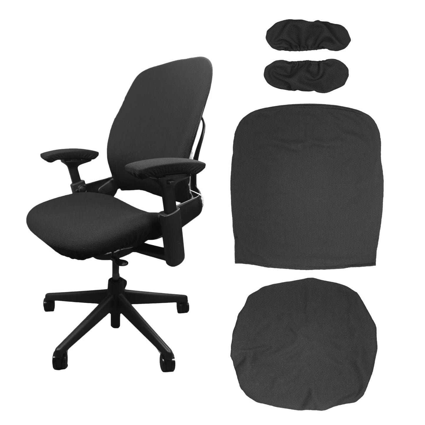 Yerinmeich 4-Piece Office Chair Seat Cover Set: Durable, Breathable, and Moisture-Wicking, Eco-Friendly Fabric. Compatible with steelcase leap V2 Classic and Reissue Office Chairs. (Black)