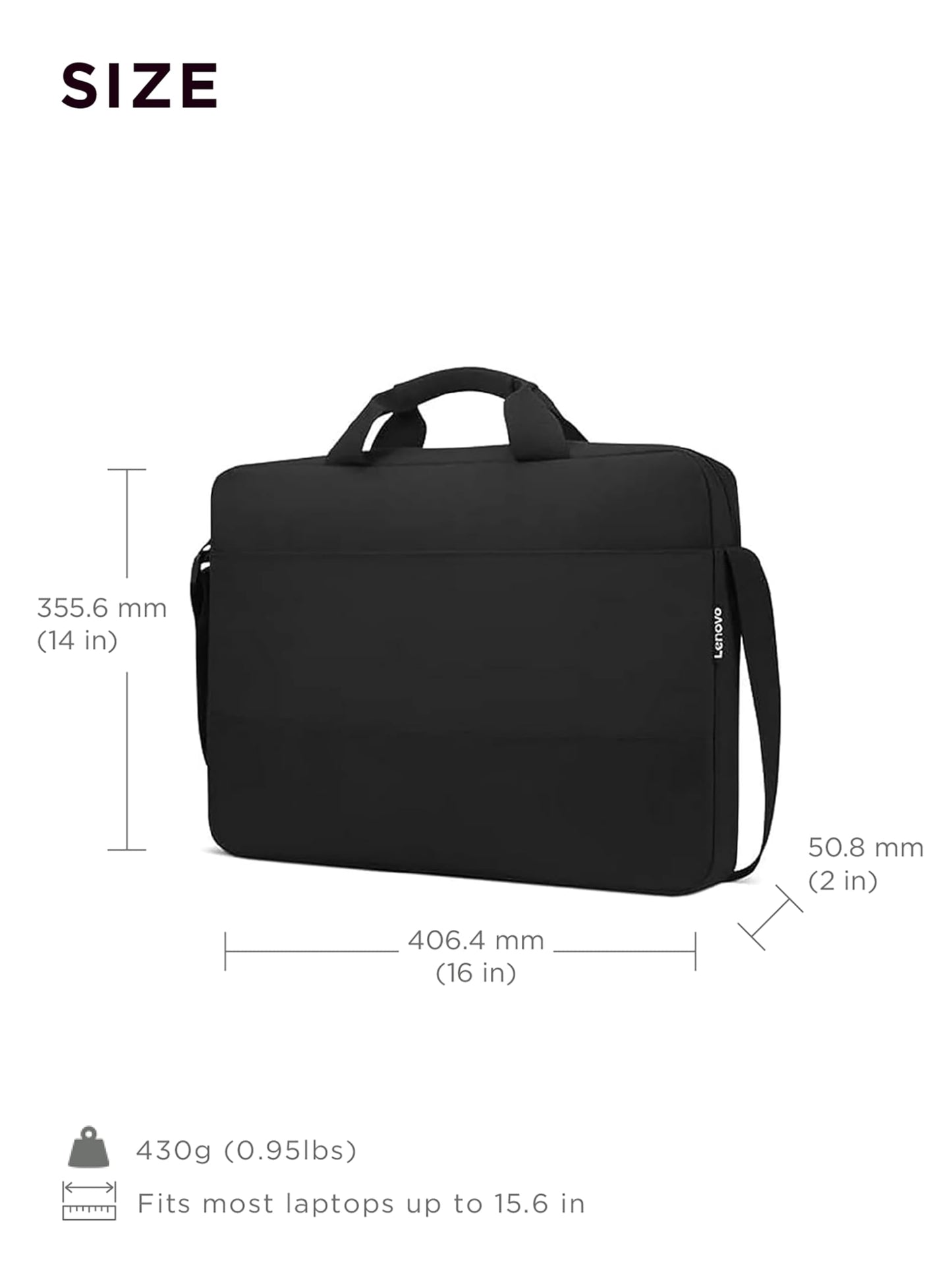 Lenovo Laptop Shoulder Bag T215 15.6 inch - Black- Slip Laptop Compartment - Front Zippered Pocket - Adjustable Strap
