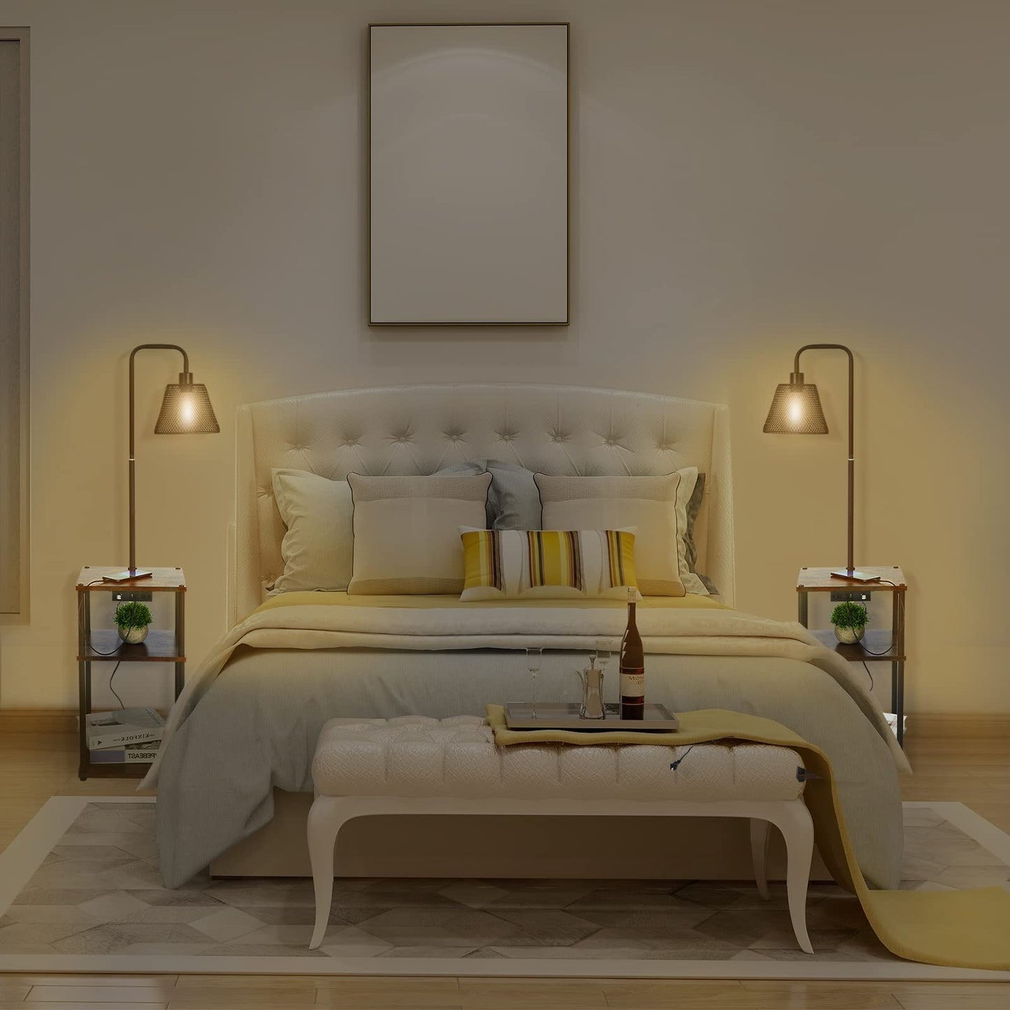 Pazarfami Floor Lamp with Table,Foor Lamp with Shelves,Side Table with USB Charging Port and Outlet,Modern Bedside Nightstand End Table with Lamp for Living Room,Bedroom,Guest Room,Bulb Included