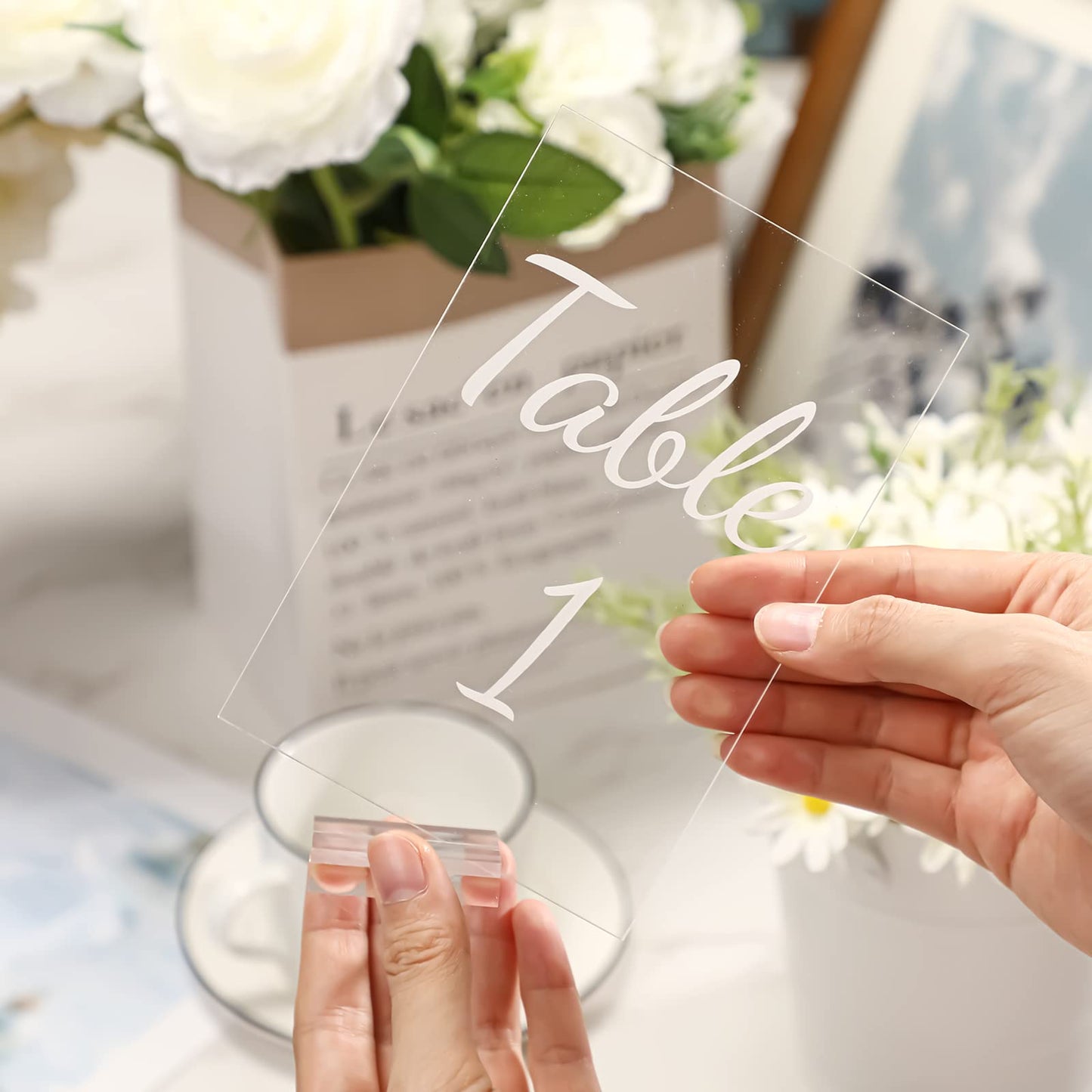 40 Pack Acrylic Wedding Table Number 1-40 Clear Wedding Table Stand with Numbers Calligraphy Table Number Holders 4 x 6 Inch Acrylic Table Signs for Wedding Reception Centerpieces Decorations (White)