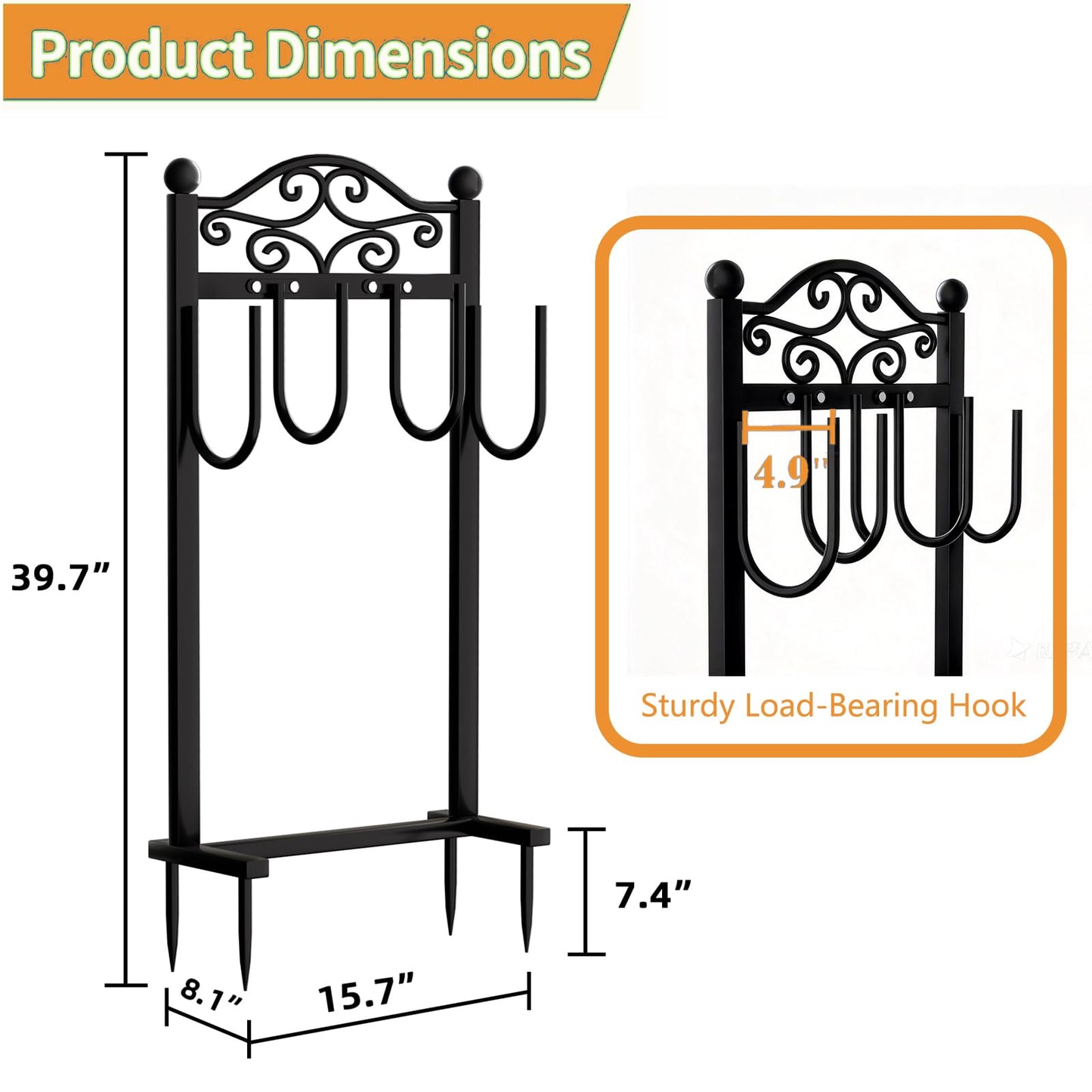 Garden Hose Holder, Heavy-Duty Garden Hose Stand for 100FT Hoses, Freestanding Water Hose Holder for Yard & Garden, Black